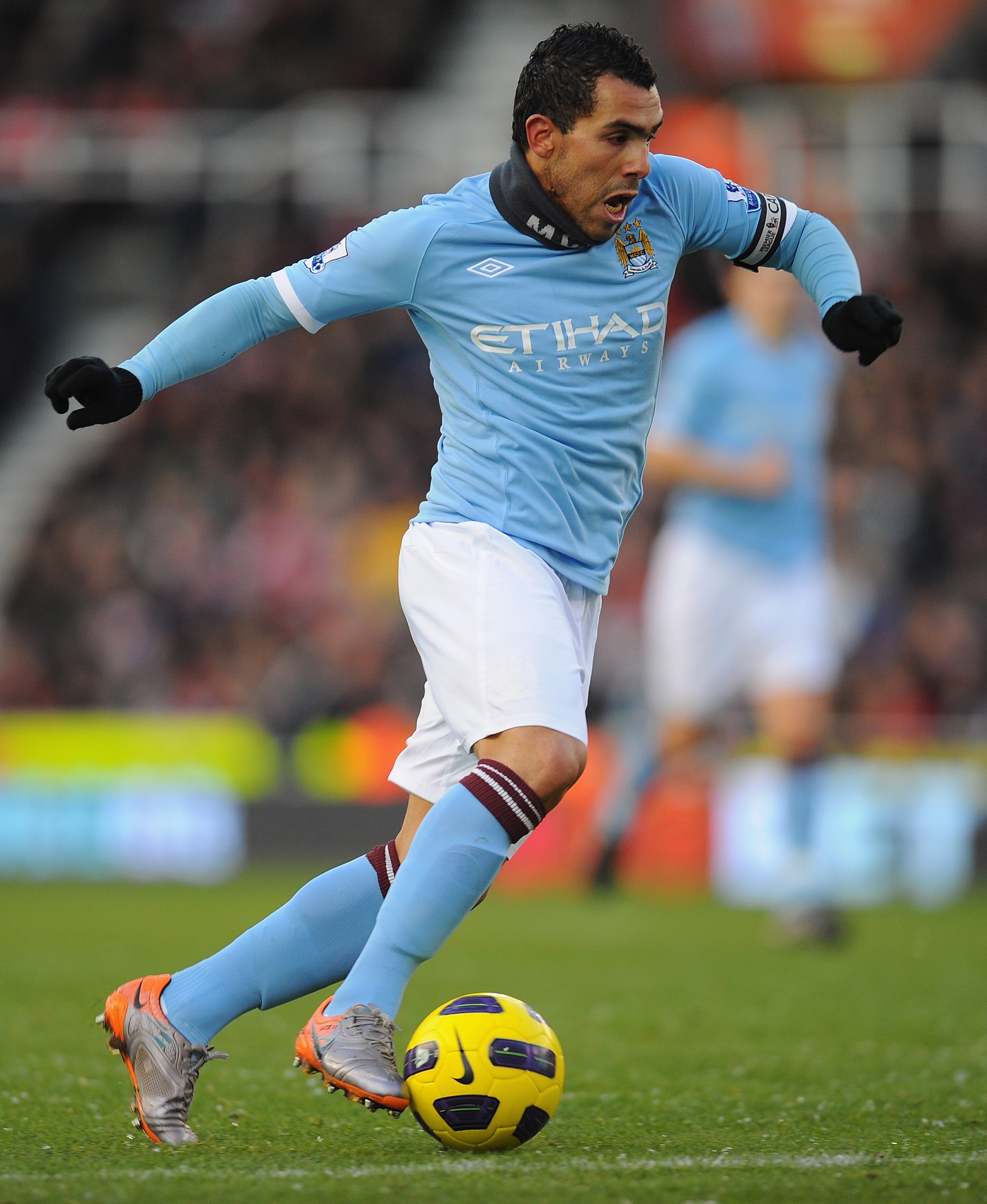 STOKE ON TRENT, ENGLAND - NOVEMBER 27: Carlos Tevez of Manchester City in action during the Barclays Premier League match between Stoke City and Manchester City at Britannia Stadium on November 27, 2010 in Stoke on Trent, England. (Photo by Clive Mason/ STOKE ON TRENT, ENGLAND - NOVEMBER 27: Carlos Tevez of Manchester City in action during the Barclays Premier League match between Stoke City and Manchester City at Britannia Stadium on November 27, 2010 in Stoke on Trent, England. (Photo by Clive Mason/