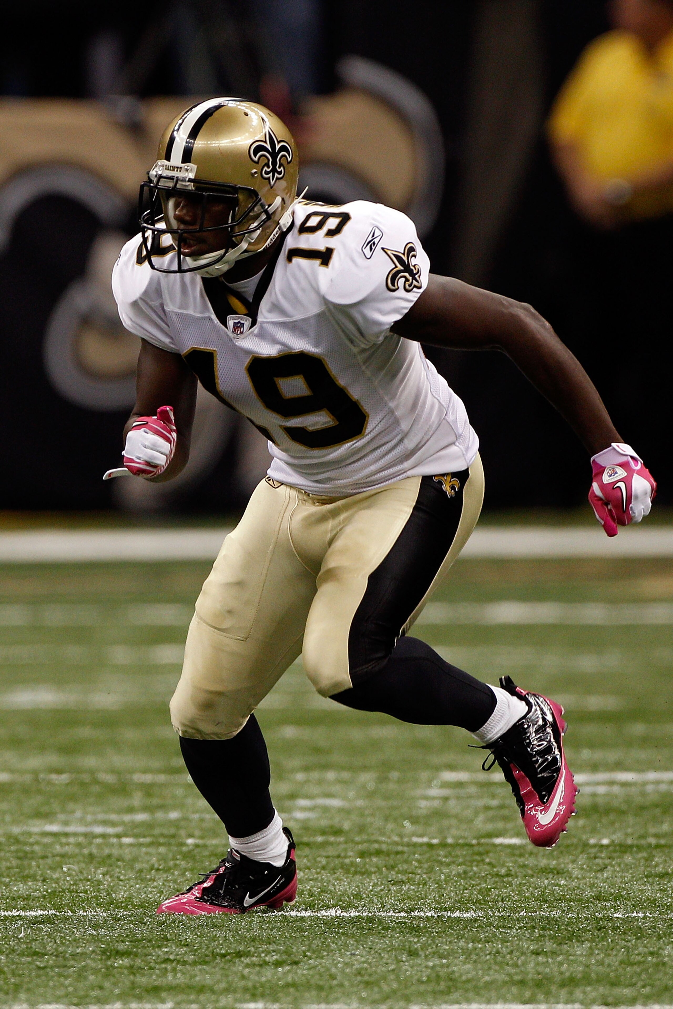 NEW ORLEANS - OCTOBER 03:  Devery Henderson #19 of the New Orleans Saints in action during the game against  the Carolina Panthers at the Louisiana Superdome on October 3, 2010 in New Orleans, Louisiana.  (Photo by Chris Graythen/Getty Images)