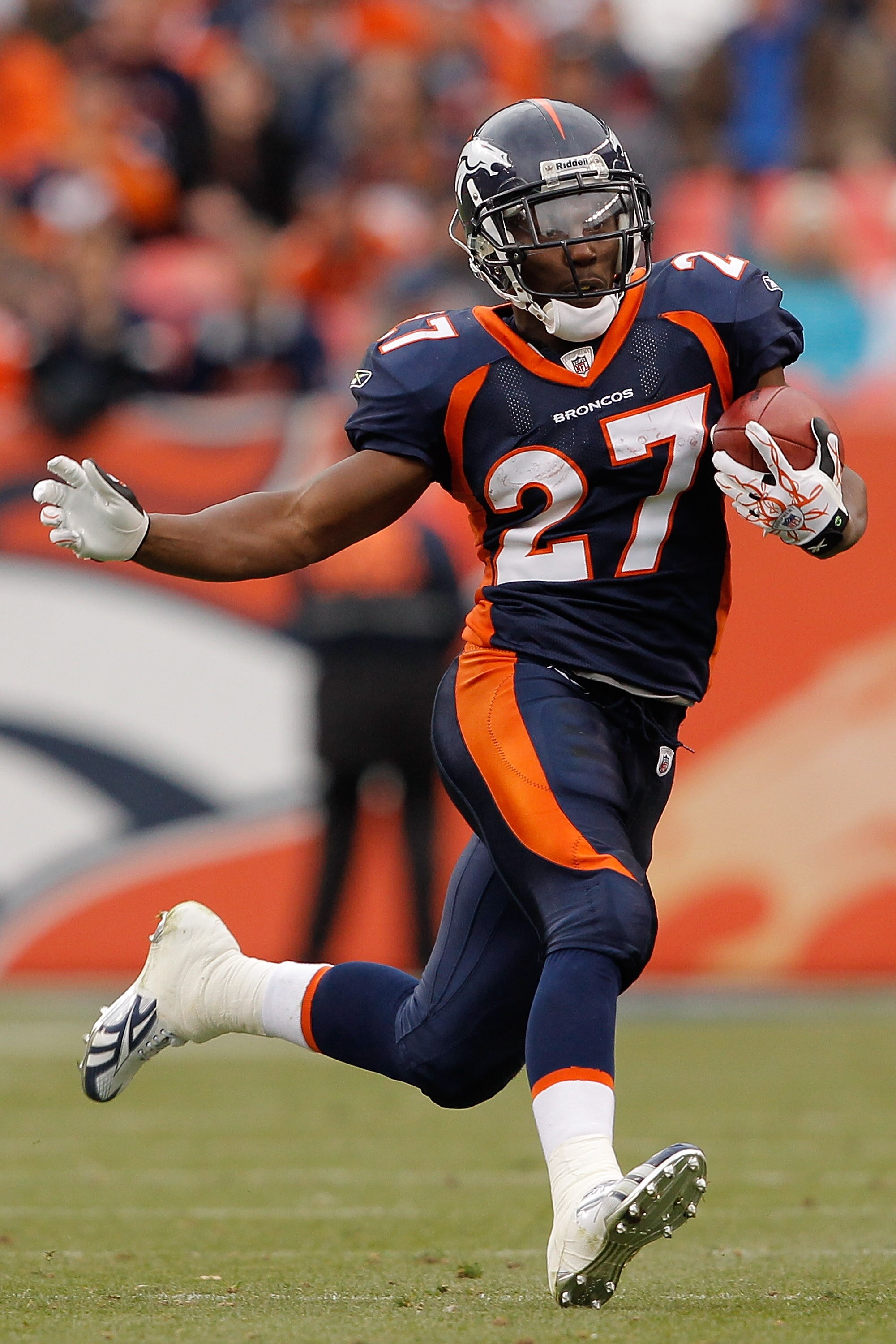 DENVER - NOVEMBER 28:  Running back Knowshon Moreno #27 of the Denver Broncos runs against the St. Louis Rams during the first quarter at INVESCO Field at Mile High on November 28, 2010 in Denver, Colorado. The Rams defeated the Broncos 36-33. (Photo by J