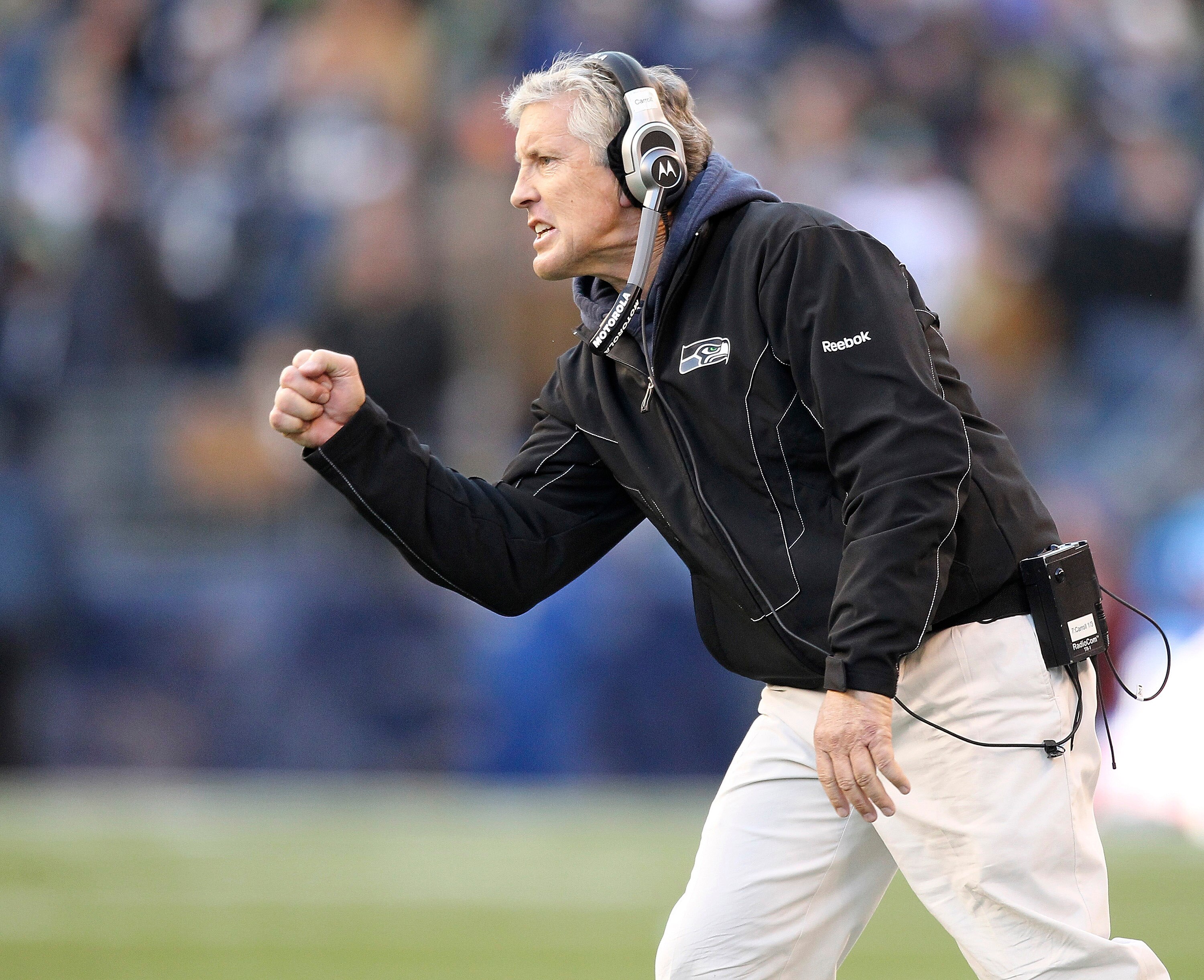 SEATTLE - NOVEMBER 28:  Head coach Pete Carroll of the Seattle Seahawks gestures during the game against the Kansas City Chiefs at Qwest Field on November 28, 2010 in Seattle, Washington. The Chiefs defeated the Seahawks 42-24. (Photo by Otto Greule Jr/Ge