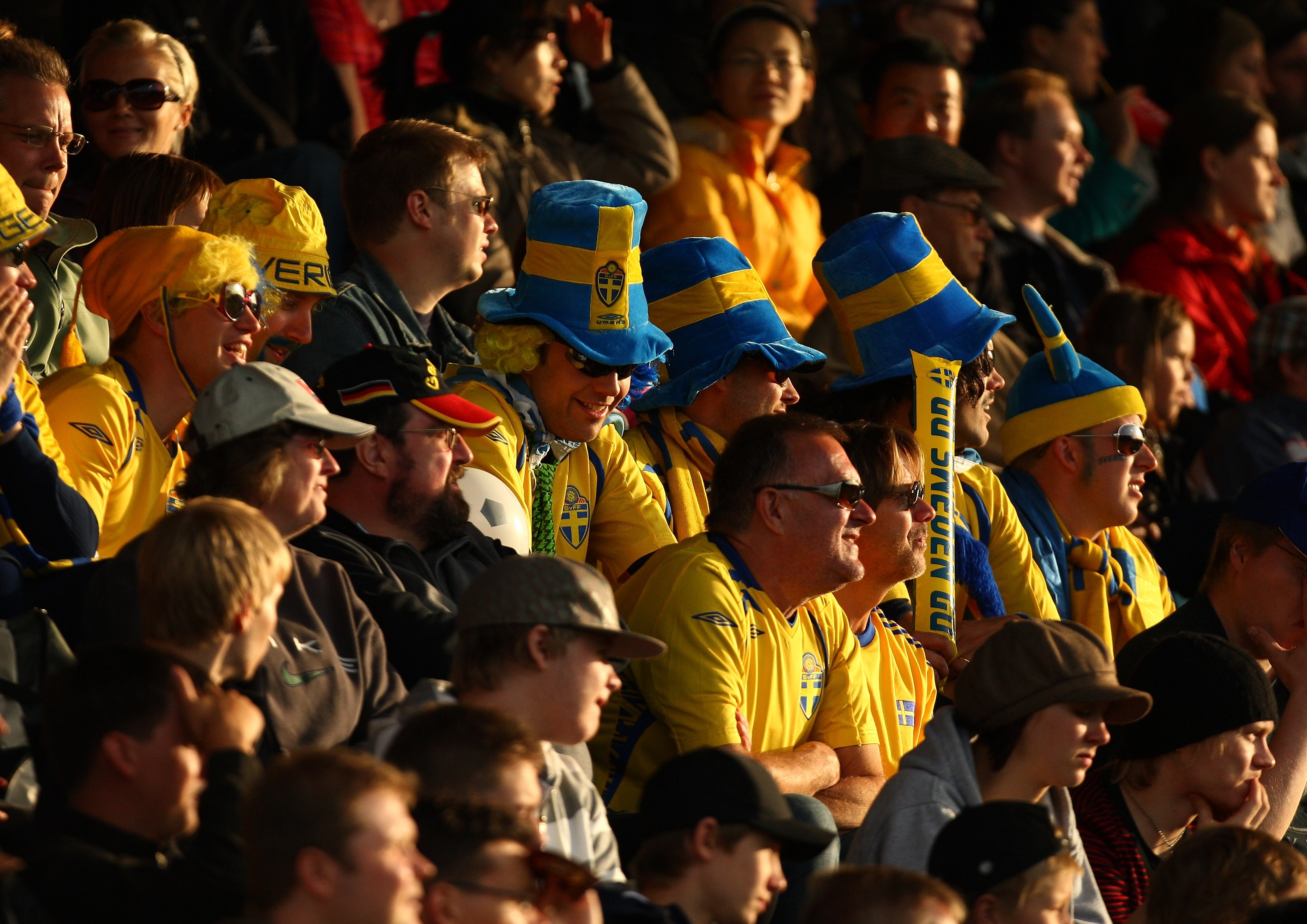 TURKU, FINLAND - AUGUST 31:   Sweden fans watch the UEFA Women's Euro 2009 group C match between Sweden and England at the Turkul stadium on August 31, 2009 in Turku, Finland.  (Photo by Ian Walton/Getty Images)