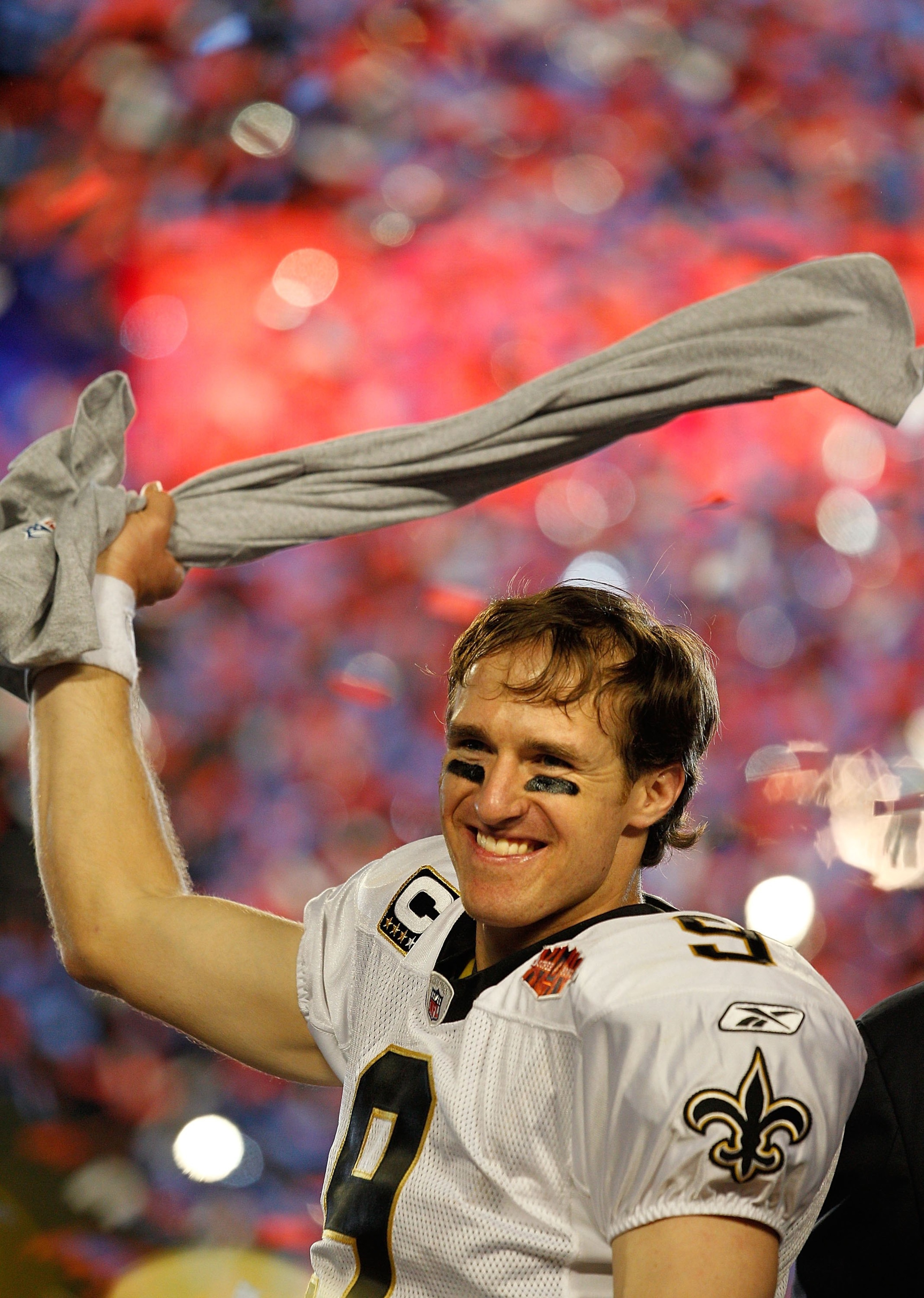 MIAMI GARDENS, FL - FEBRUARY 07: Quarterback Drew Brees #9 of the New Orleans Saints celebrates after his team defeated the Indianapolis Colts during Super Bowl XLIV on February 7, 2010 at Sun Life Stadium in Miami Gardens, Florida. (Photo by Jonathan D MIAMI GARDENS, FL - FEBRUARY 07: Quarterback Drew Brees #9 of the New Orleans Saints celebrates after his team defeated the Indianapolis Colts during Super Bowl XLIV on February 7, 2010 at Sun Life Stadium in Miami Gardens, Florida. (Photo by Jonathan D