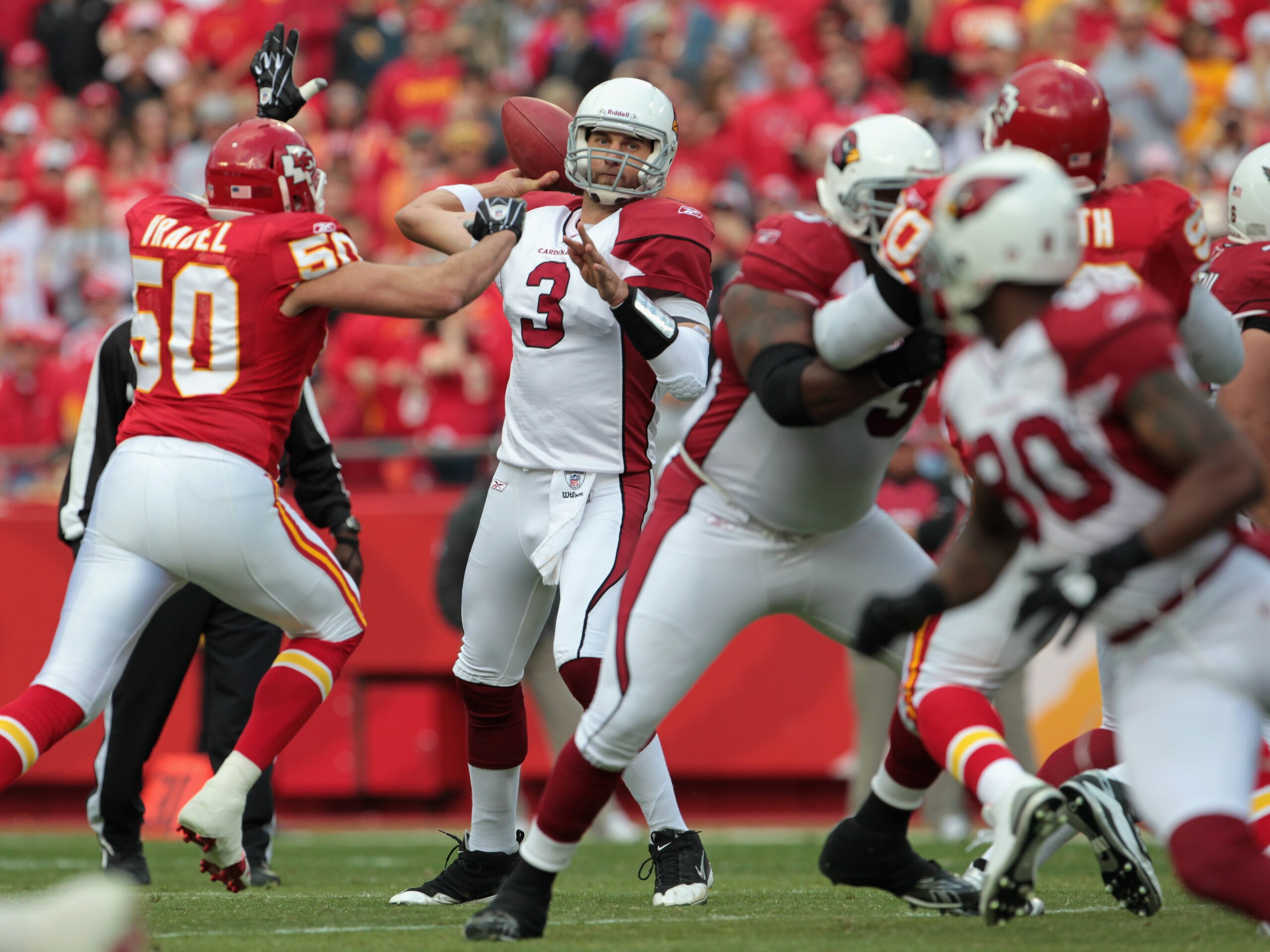 KANSAS CITY, MO - NOVEMBER 21: Quarterback Derek Anderson #3 of the Arizona Cardinals passes during the game against the Kansas City Chiefs on November 21, 2010 at Arrowhead Stadium in Kansas City, Missouri. (Photo by Jamie Squire/Getty Images) KANSAS CITY, MO - NOVEMBER 21: Quarterback Derek Anderson #3 of the Arizona Cardinals passes during the game against the Kansas City Chiefs on November 21, 2010 at Arrowhead Stadium in Kansas City, Missouri. (Photo by Jamie Squire/Getty Images)