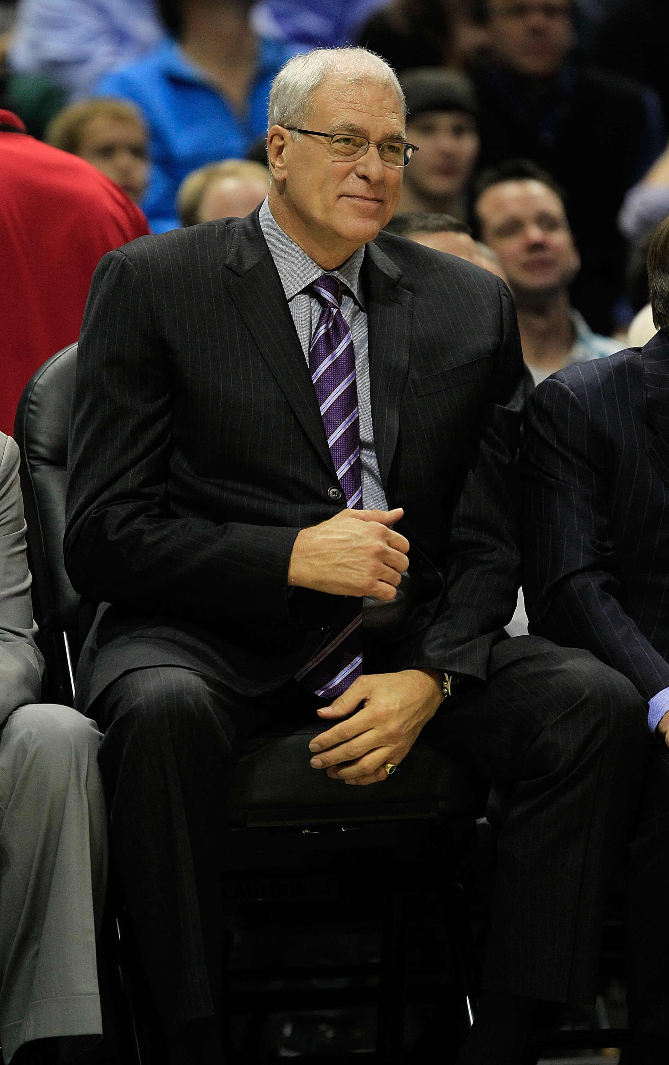 MILWAUKEE - NOVEMBER 16: Head coach Phil Jackson of the Los Angeles Lakers smiles as he watches his team take on the Milwaukee Bucks at the Bradley Center on November 16, 2010 in Milwaukee, Wisconsin. The Lakers defeated the Bucks 118-107. NOTE TO USER: U