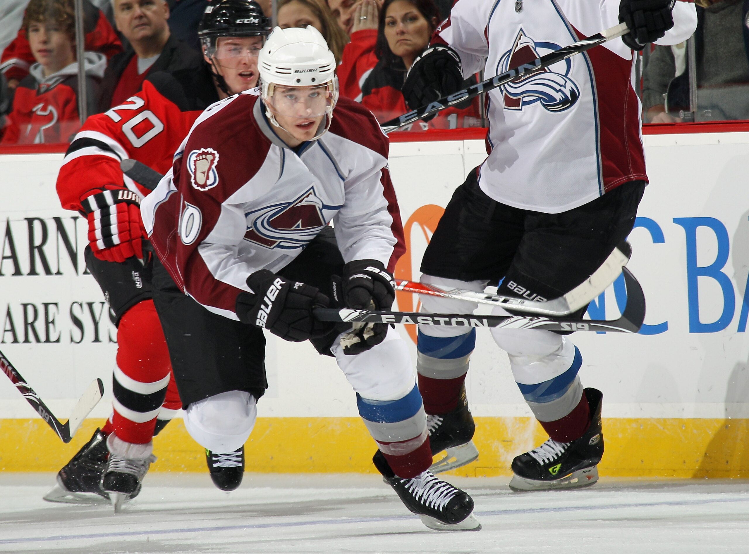 NEWARK, NJ - OCTOBER 15:  Kyle Cuminskey #10 of the Colorado Avalanche skates against the New Jersey Devils at the Prudential Center on October 15, 2010 in Newark, New Jersey.  (Photo by Bruce Bennett/Getty Images)
