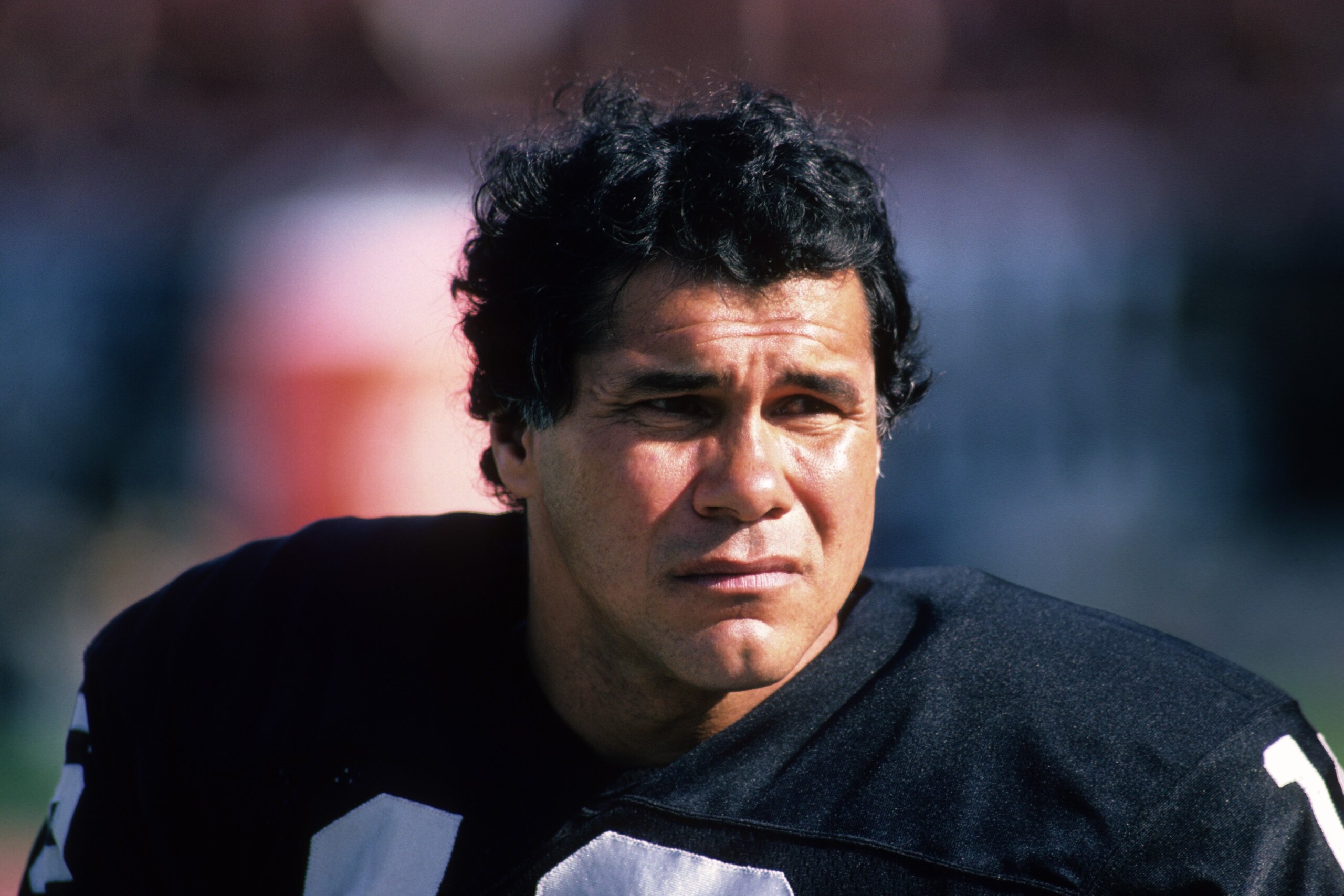 LOS ANGELES - SEPTEMBER 28:  Quarterback Jim Plunkett #16 of the Los Angeles Raiders takes a break from the action during the game against the San Diego Chargers at the Los Angeles Memorial Coliseum on September 28, 1986 in Los Angeles, California.  The R