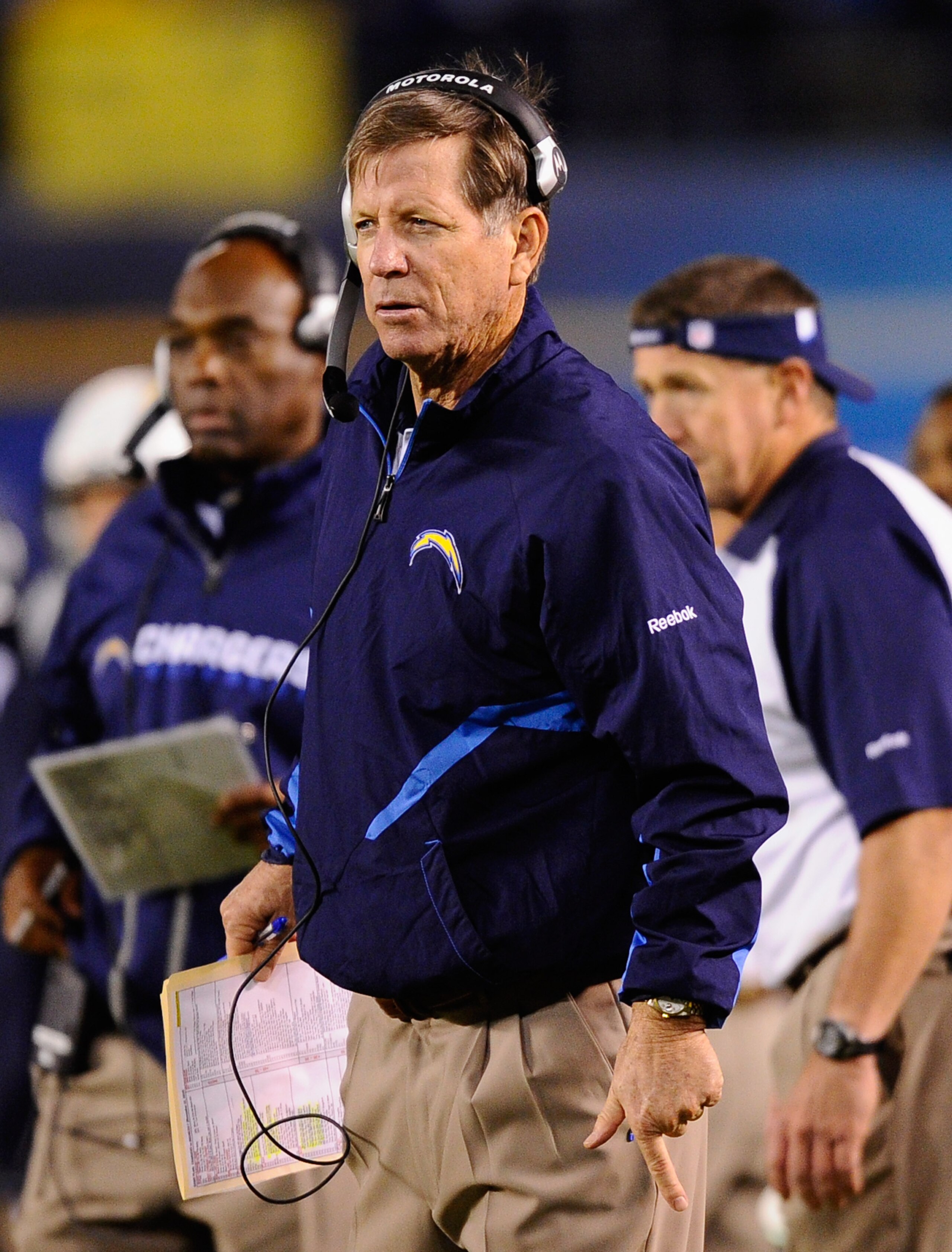 SAN DIEGO - NOVEMBER 22: Norv Turner head coach of the San Diego Chargers during the NFL football game against Denver Broncos at Qualcomm Stadium on November 22, 2010 in San Diego, California.  Chargers won, 35-14. (Photo by Kevork Djansezian/Getty Images