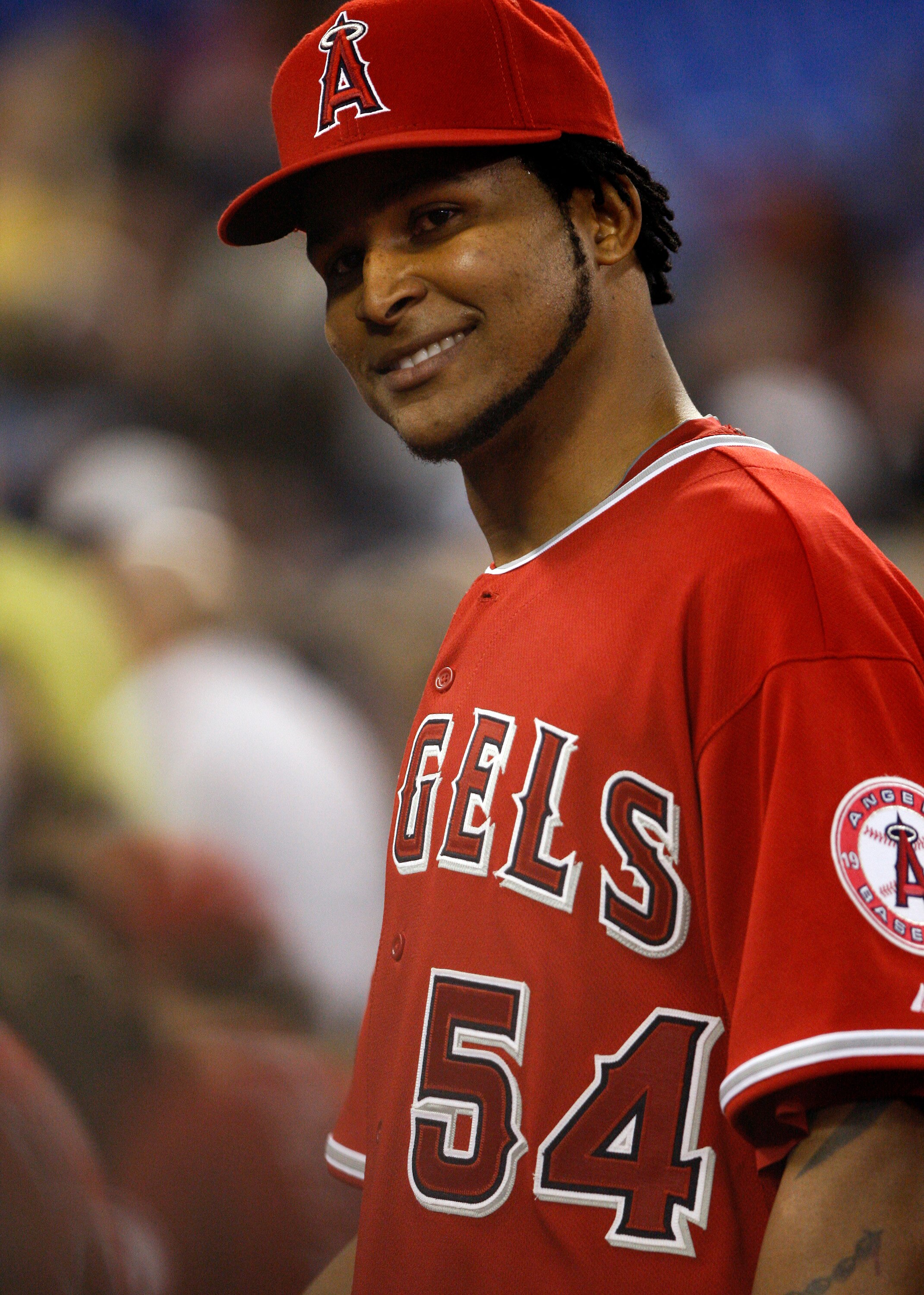 TORONTO - APRIL 18: Ervin Santana #54 of the Los Angeles Angels of Anaheim celebrates their win against the Toronto Blue Jays during a MLB game at the Rogers Centre April 18, 2010 in Toronto, Ontario, Canada. (Photo by Abelimages/Getty Images)