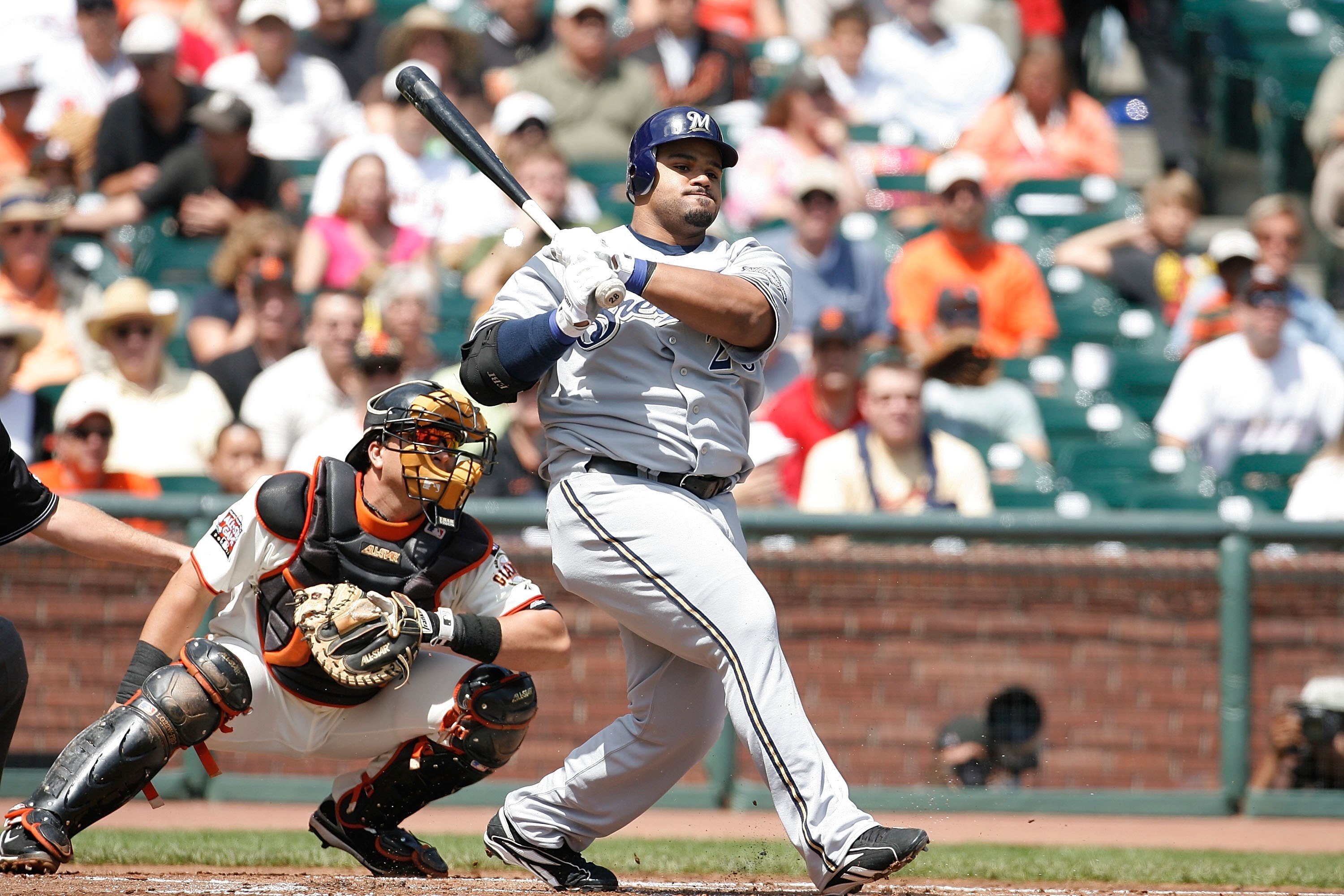 SAN FRANCISCO - AUGUST 26: First baseman Prince Fielder #28 of the Milwaukee Brewers bats during a Major League Baseball game against the San Francisco Giants on August 26, 2007 at AT&T Park in San Francisco, California. (Greg Trott/Getty Images)