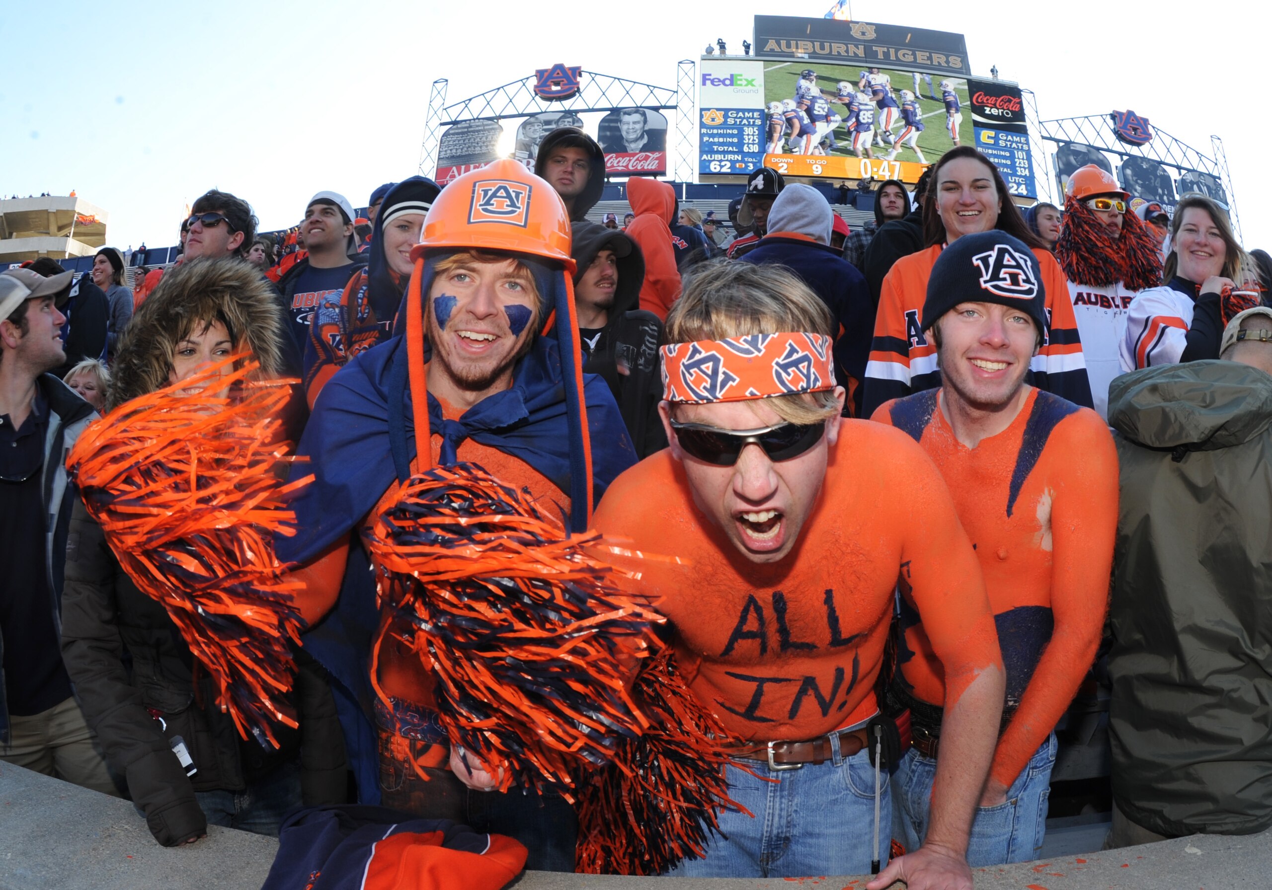 AUBURN, AL - NOVEMBER 6: Fans of the Auburn Tigers cheer play against the Chattanooga Mocs November 6, 2010 at Jordan-Hare Stadium in Auburn, Alabama. (Photo by Al Messerschmidt/Getty Images) AUBURN, AL - NOVEMBER 6: Fans of the Auburn Tigers cheer play against the Chattanooga Mocs November 6, 2010 at Jordan-Hare Stadium in Auburn, Alabama. (Photo by Al Messerschmidt/Getty Images)
