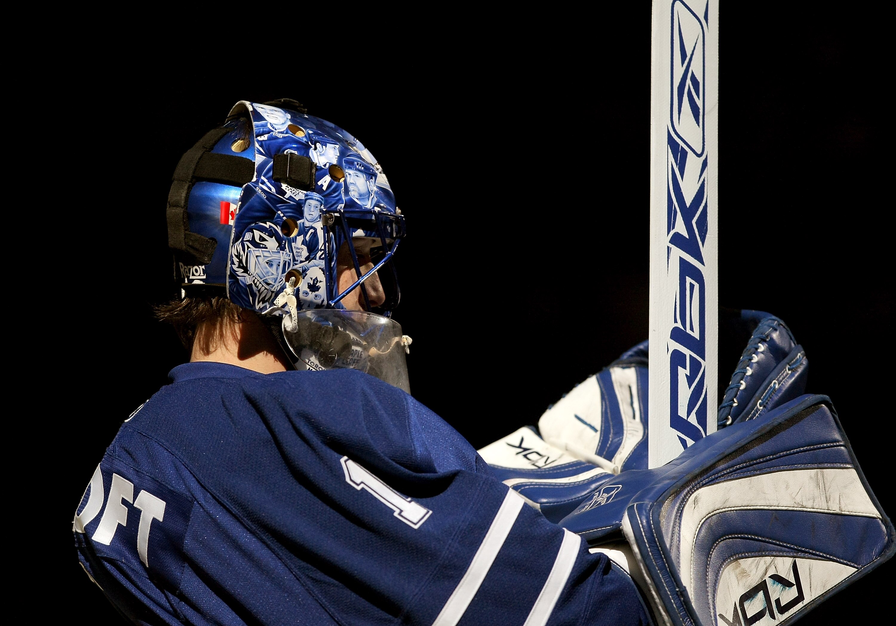 TORONTO, ON - DECEMBER 29:  Goaltender Andrew Raycroft #1 of the Toronto Maple Leafs stands in goal before the start of the game against the New York Rangers at the Air Canada Centre on December 29, 2007 in Toronto, Canada.  The Rangers won the game 6-1. 