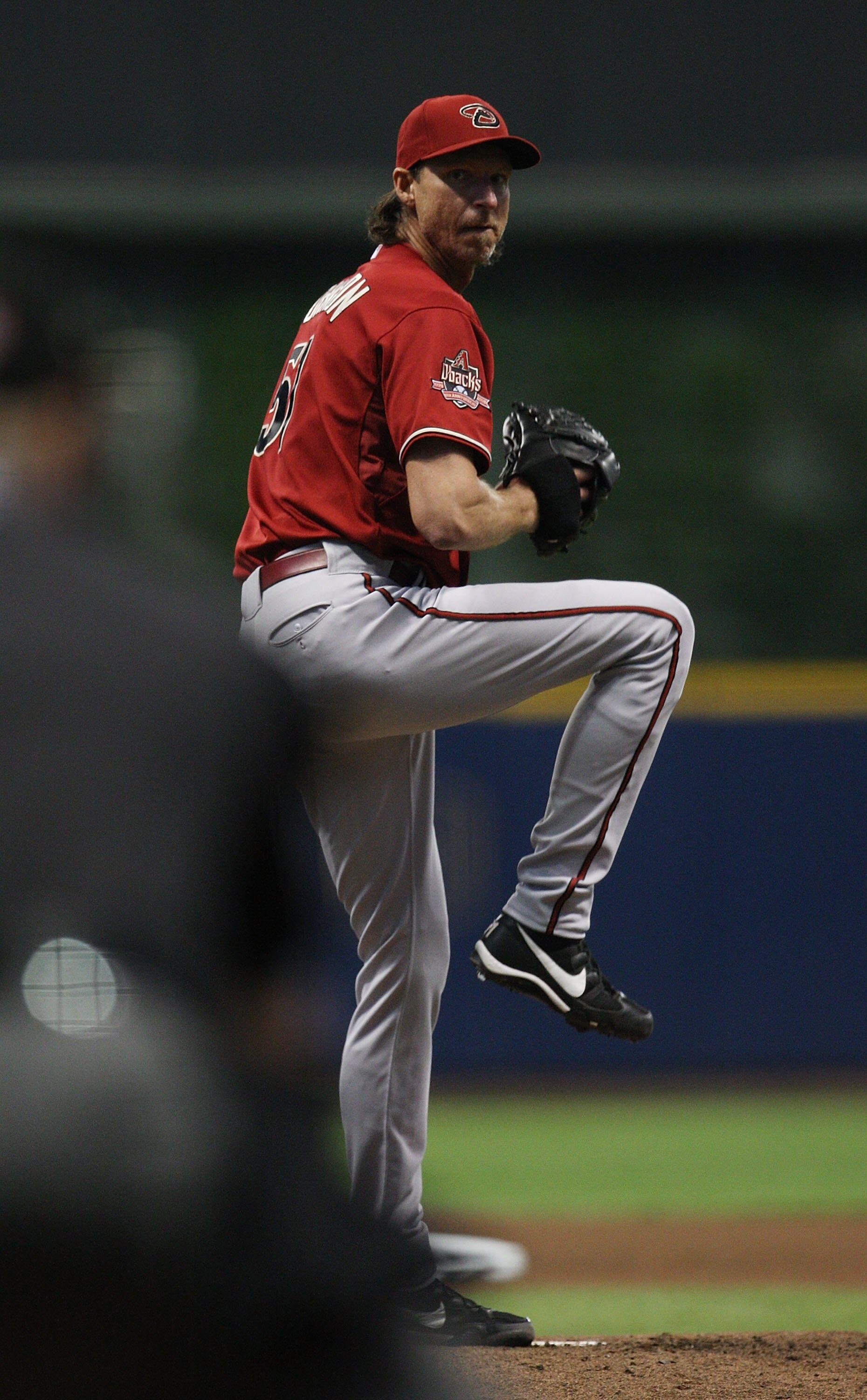 MILWAUKEE - JUNE 03: Randy Johnson #51 of the Arizona Diamondbacks pitches in the first inning on his way to passing Roger Clemens for second place on the all-time strikeout list against the Milwaukee Brewers on June 3, 2008 at Miller Park in Milwaukee, W