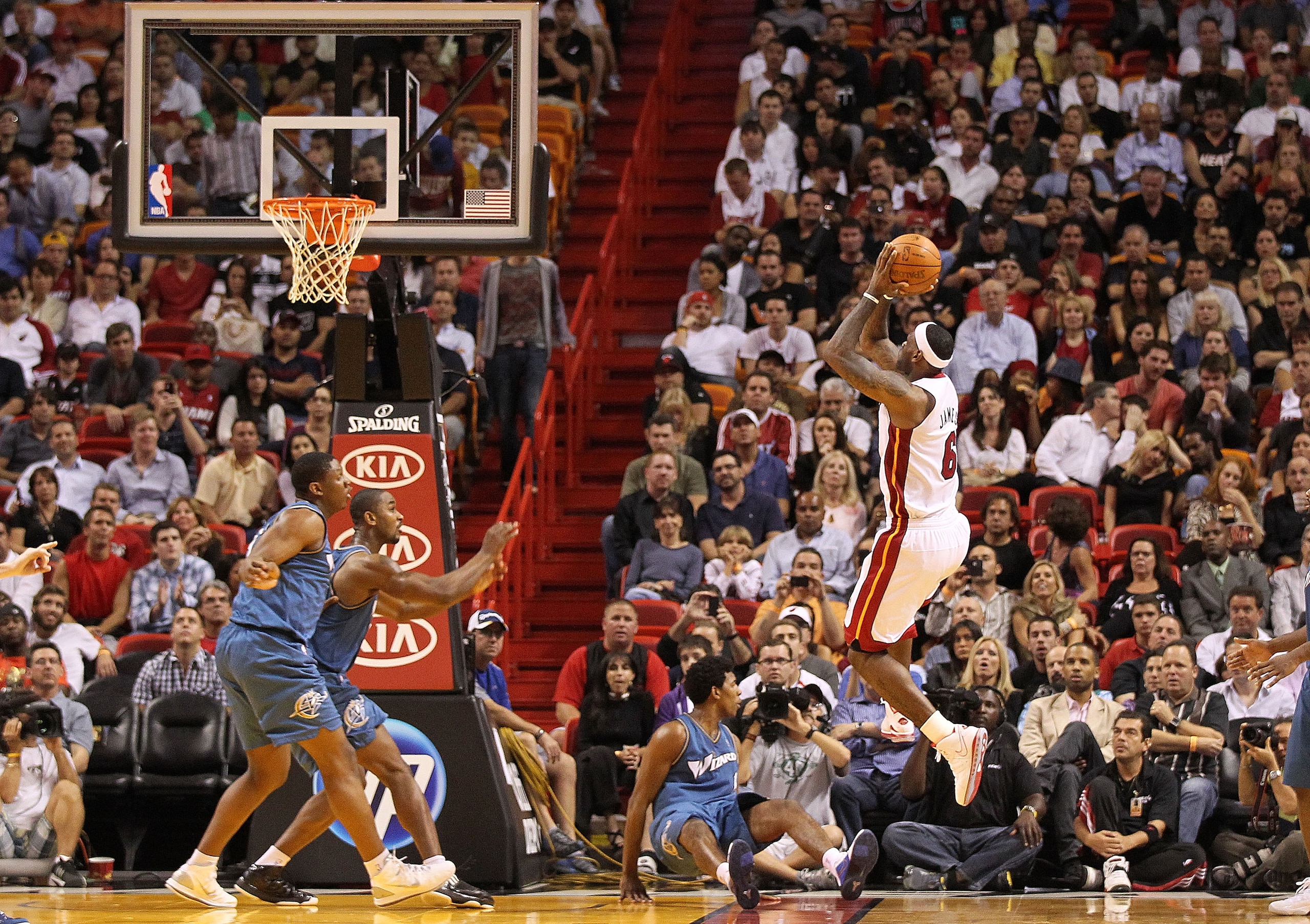MIAMI, FL - NOVEMBER 29: LeBron James #6 of the Miami Heat shoots a jump shot during a game against the Washington Wizards at American Airlines Arena on November 29, 2010 in Miami, Florida. NOTE TO USER: User expressly acknowledges and agrees that, by d MIAMI, FL - NOVEMBER 29: LeBron James #6 of the Miami Heat shoots a jump shot during a game against the Washington Wizards at American Airlines Arena on November 29, 2010 in Miami, Florida. NOTE TO USER: User expressly acknowledges and agrees that, by d