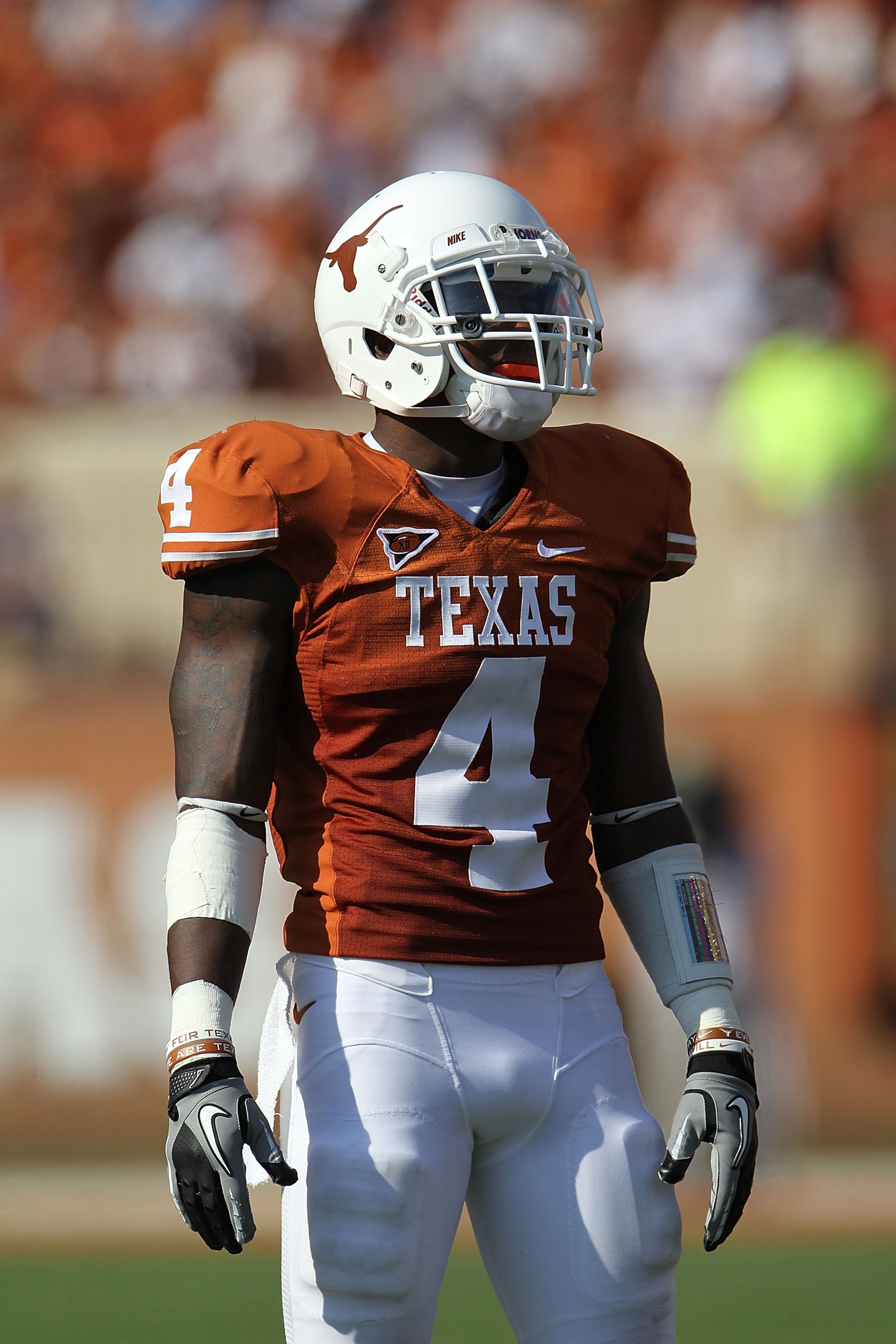 AUSTIN, TX - SEPTEMBER 25: Cornerback Aaron Williams #4 of the Texas Longhorns at Darrell K Royal-Texas Memorial Stadium on September 25, 2010 in Austin, Texas. (Photo by Ronald Martinez/Getty Images) AUSTIN, TX - SEPTEMBER 25: Cornerback Aaron Williams #4 of the Texas Longhorns at Darrell K Royal-Texas Memorial Stadium on September 25, 2010 in Austin, Texas. (Photo by Ronald Martinez/Getty Images)