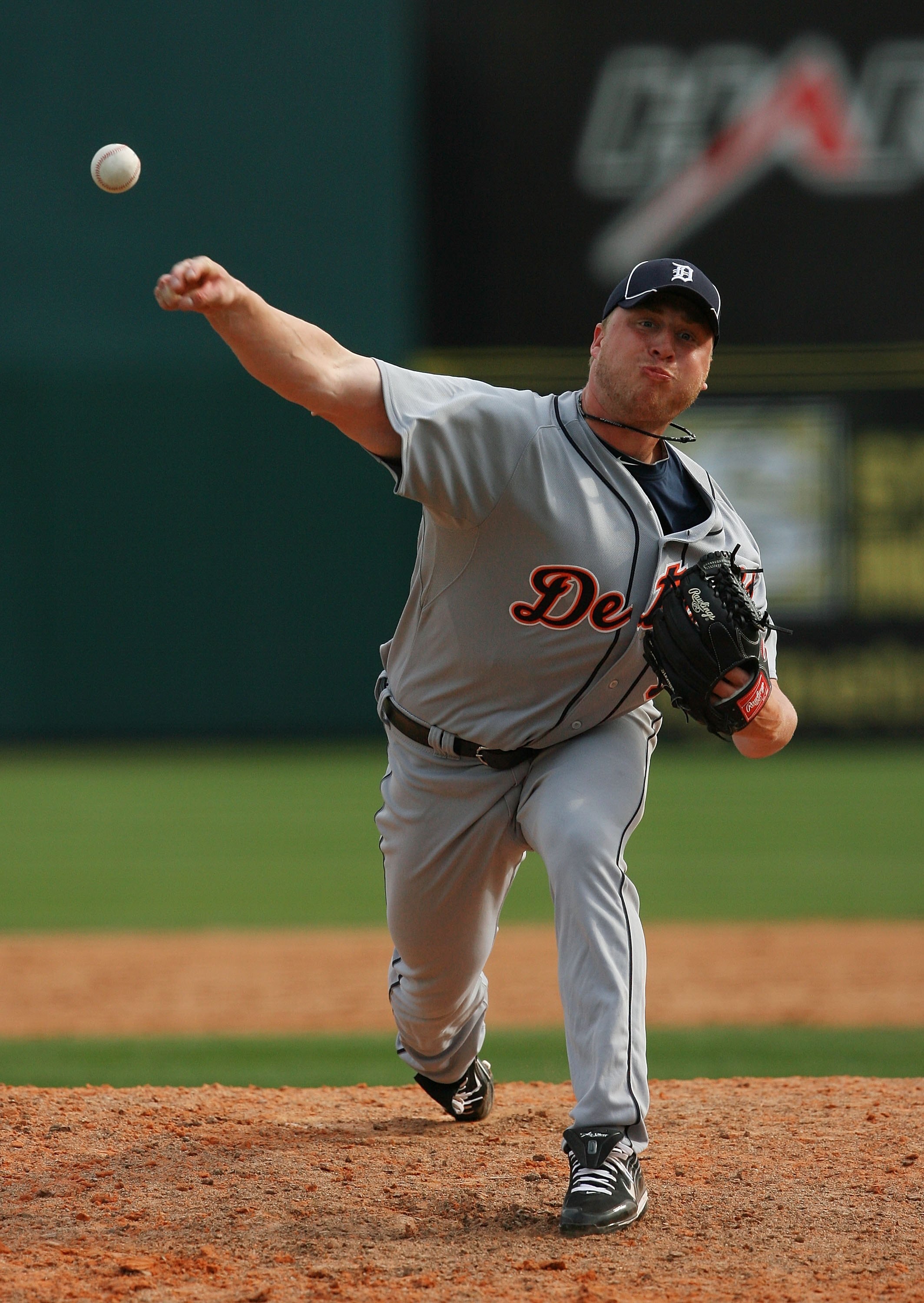 VIERA, FL - MARCH 09:  Relief pitcher Jay Sborz #56 of the Detroit Tigers pitches in the ninth inning against the Washington Nationals at Space Coast Stadium on March 9, 2010 in Viera, Florida.  (Photo by Doug Benc/Getty Images)