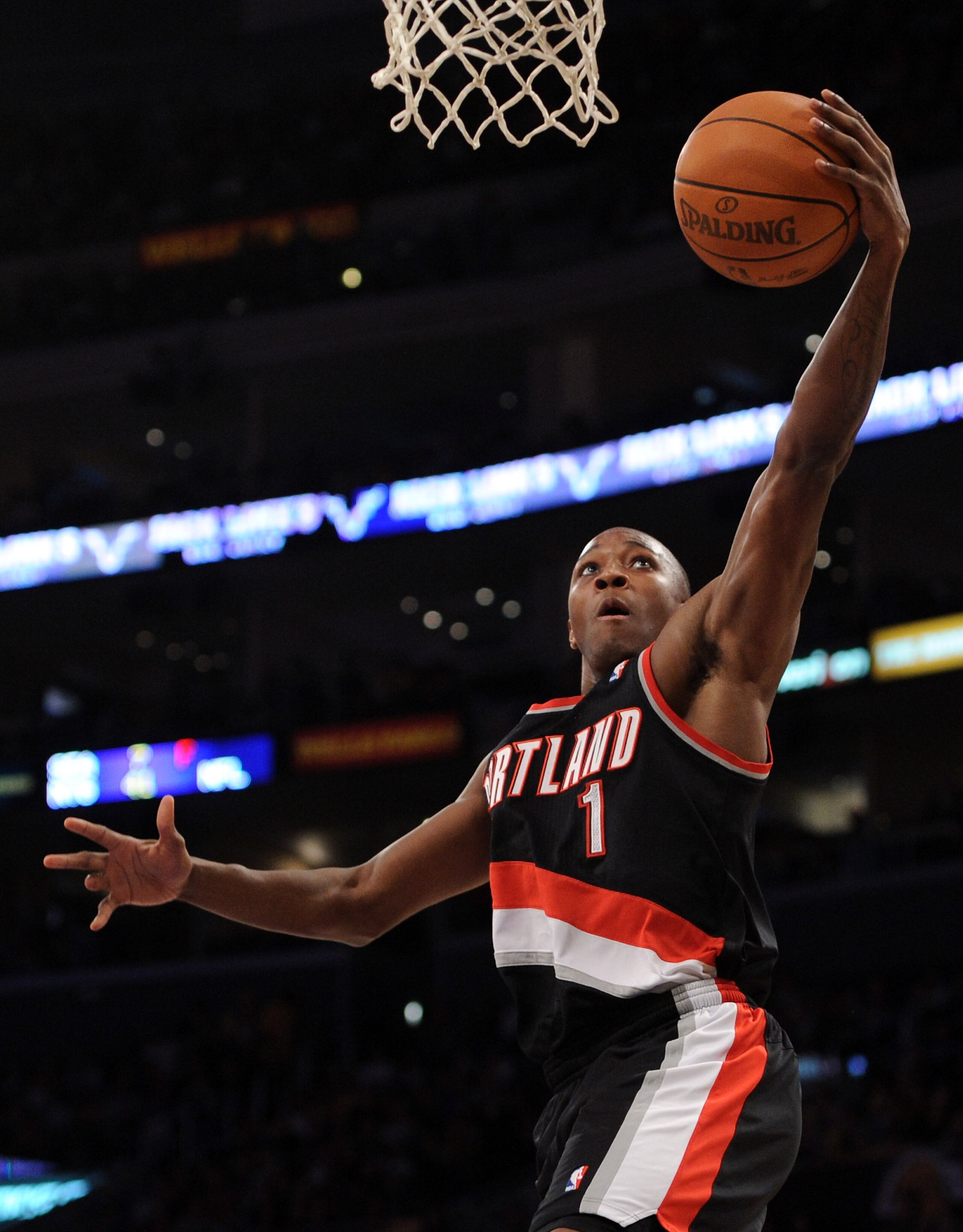 LOS ANGELES, CA - NOVEMBER 07: Armon Johnson #1 of the Portland Trail Blazers scores on a layup against the Los Angeles Lakers at the Staples Center on November 7, 2010 in Los Angeles, California. NOTE TO USER: User expressly acknowledges and agrees tha LOS ANGELES, CA - NOVEMBER 07: Armon Johnson #1 of the Portland Trail Blazers scores on a layup against the Los Angeles Lakers at the Staples Center on November 7, 2010 in Los Angeles, California. NOTE TO USER: User expressly acknowledges and agrees tha