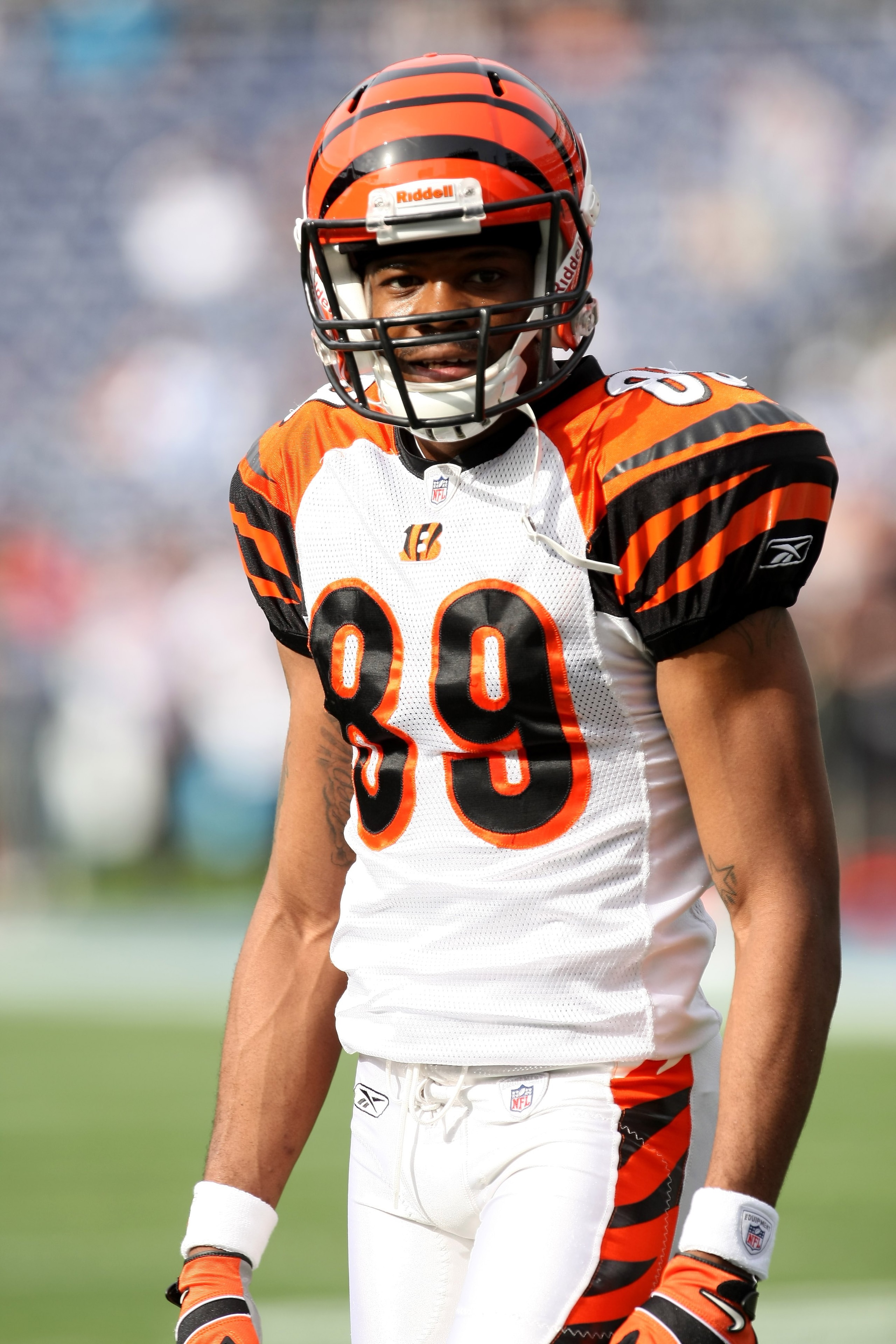 SAN DIEGO - DECEMBER 20:  Wide receiver Jerome Simpson #89 of the Cincinnati Bengals on the field in warmups against the San Diego Chargers on December 20, 2009 at Qualcomm Stadium in San Diego, California.  The Chargers won 27-24.  (Photo by Stephen Dunn