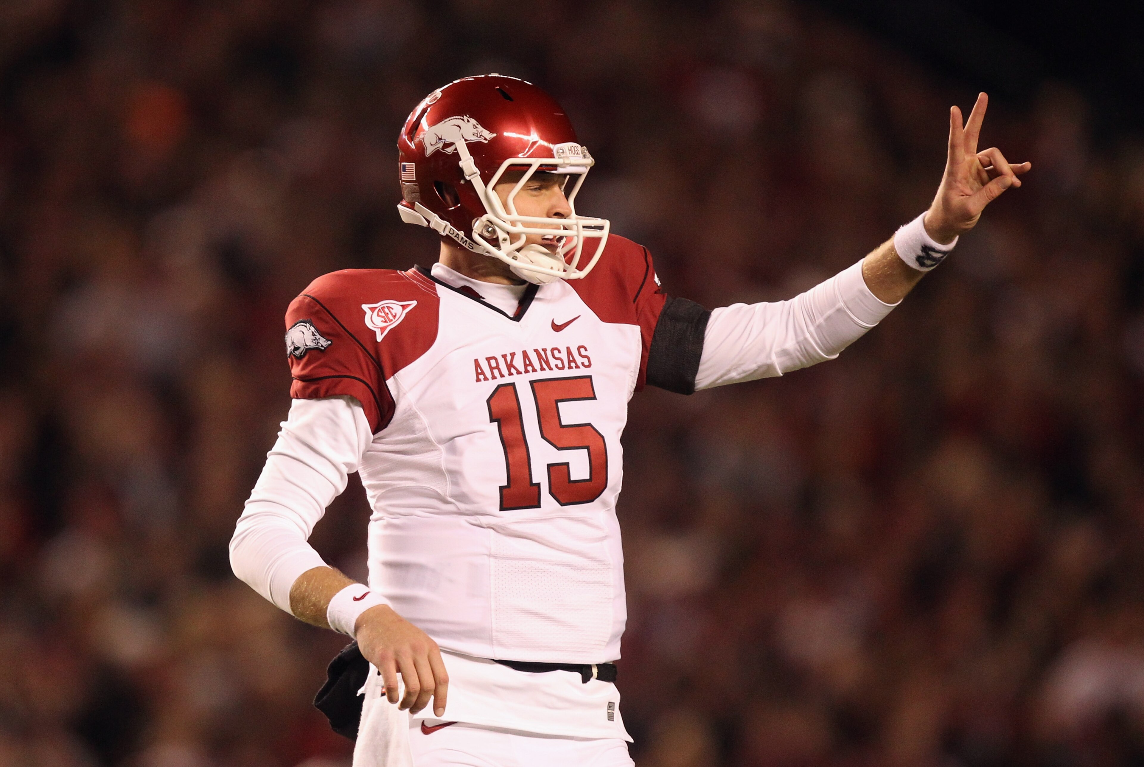 COLUMBIA, SC - NOVEMBER 06:  Ryan Mallett #15 of the Arkansas Razorbacks against the South Carolina Gamecocks during their game at Williams-Brice Stadium on November 6, 2010 in Columbia, South Carolina.  (Photo by Streeter Lecka/Getty Images)