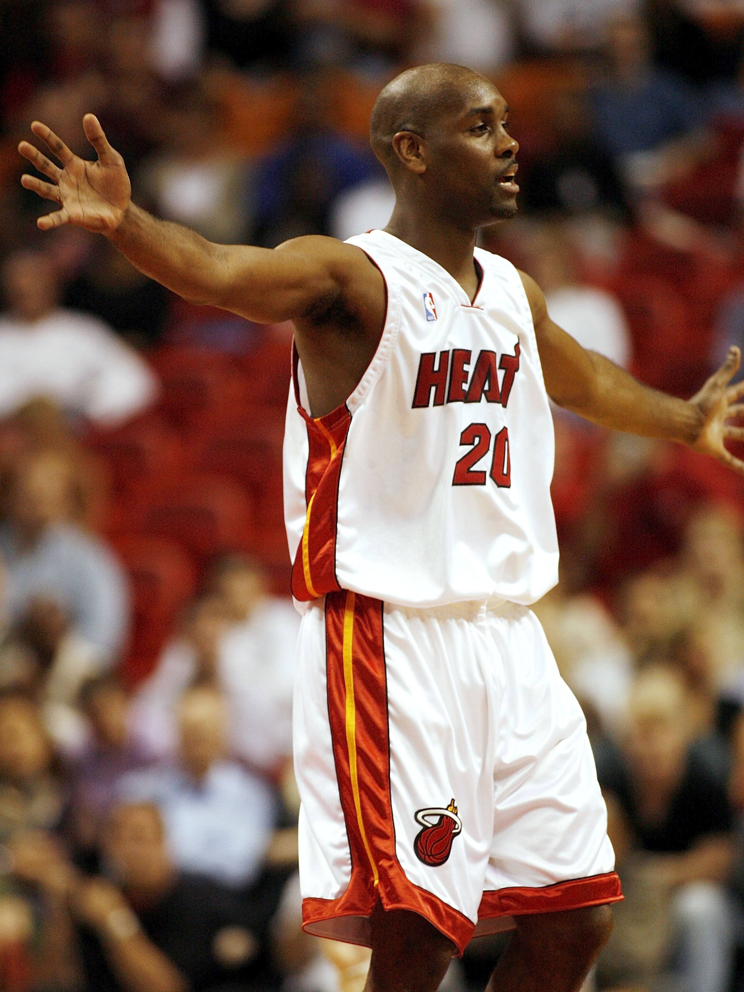 MIAMI - NOVEMBER 7:  Gary Payton #20 of the Miami Heat reacts to an offensive foul called against him in the first period against the Seattle SuperSonics on November 7, 2006 at the American Airlines Arena in Miami  Florida.  NOTE TO USER: User expressly a
