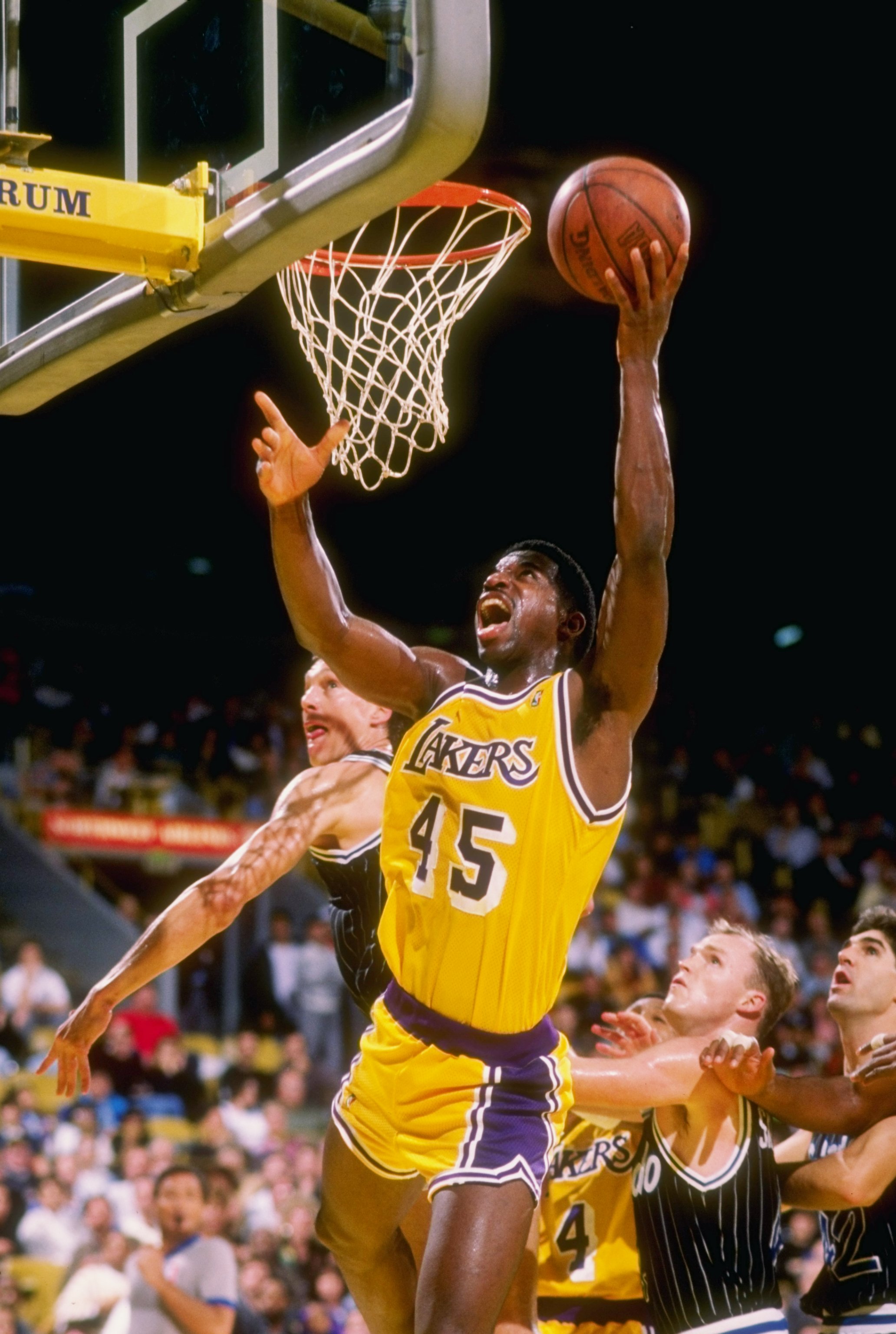 Forward A. C. Green of the Los Angeles Lakers goes up for two during a game.