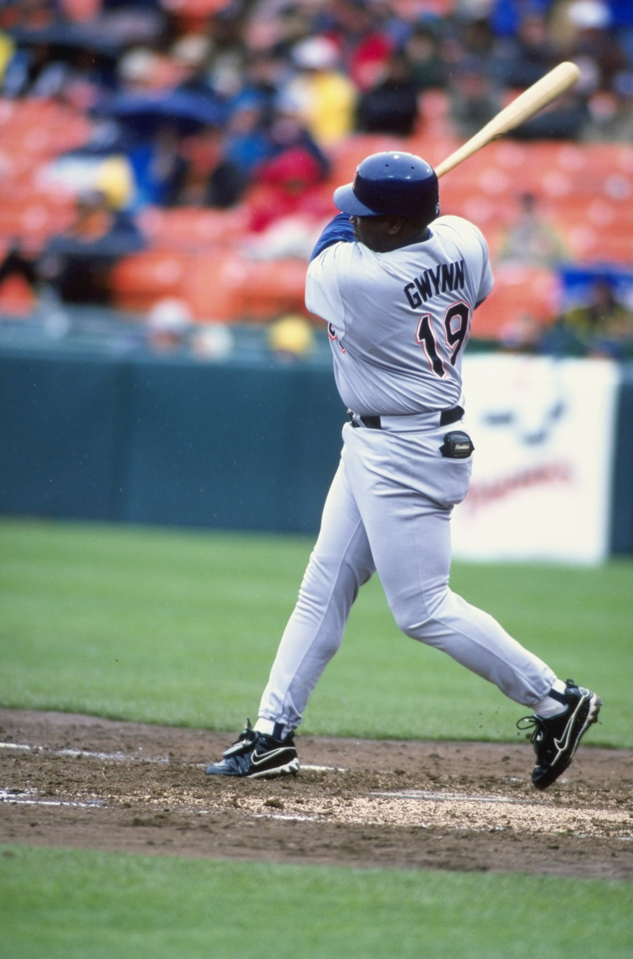 10 Apr 1999:  Tony Gwynn #19 of the San Diego Padres swings at the ball during the game against the San Francisco Giants at the 3Com Park in San Francisco, California. The Padres defeated the Giants 11-1. Mandatory Credit: Jed Jacobsohn  /Allsport