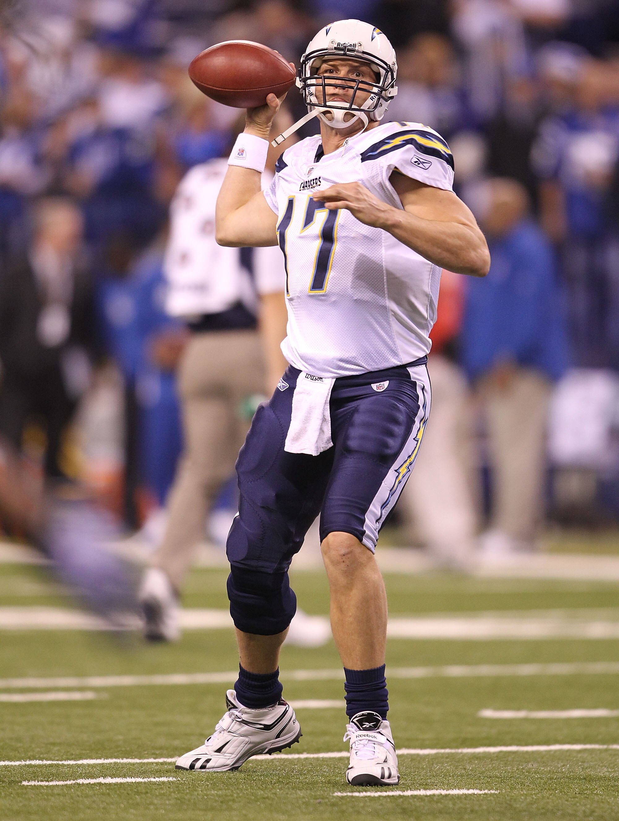 INDIANAPOLIS - NOVEMBER 28:  Philip Rivers #17 of the San Diego Chargers throws a pass before the NFL game against the Indianapolis Colts at Lucas Oil Stadium on November 28, 2010 in Indianapolis, Indiana.  (Photo by Andy Lyons/Getty Images)
