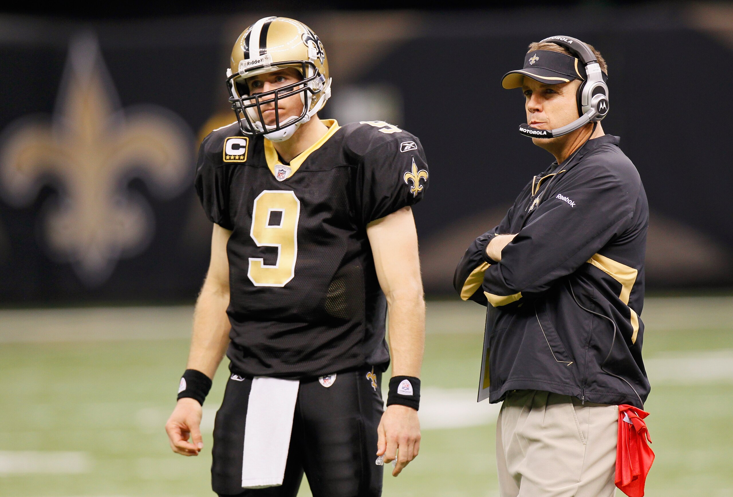 NEW ORLEANS - NOVEMBER 21: Quarterback Drew Brees #9 and head coach Sean Payton of the New Orleans Saints wait for the call from a review against the Seattle Seahawks at Louisiana Superdome on November 21, 2010 in New Orleans, Louisiana. (Photo by Kevin NEW ORLEANS - NOVEMBER 21: Quarterback Drew Brees #9 and head coach Sean Payton of the New Orleans Saints wait for the call from a review against the Seattle Seahawks at Louisiana Superdome on November 21, 2010 in New Orleans, Louisiana. (Photo by Kevin