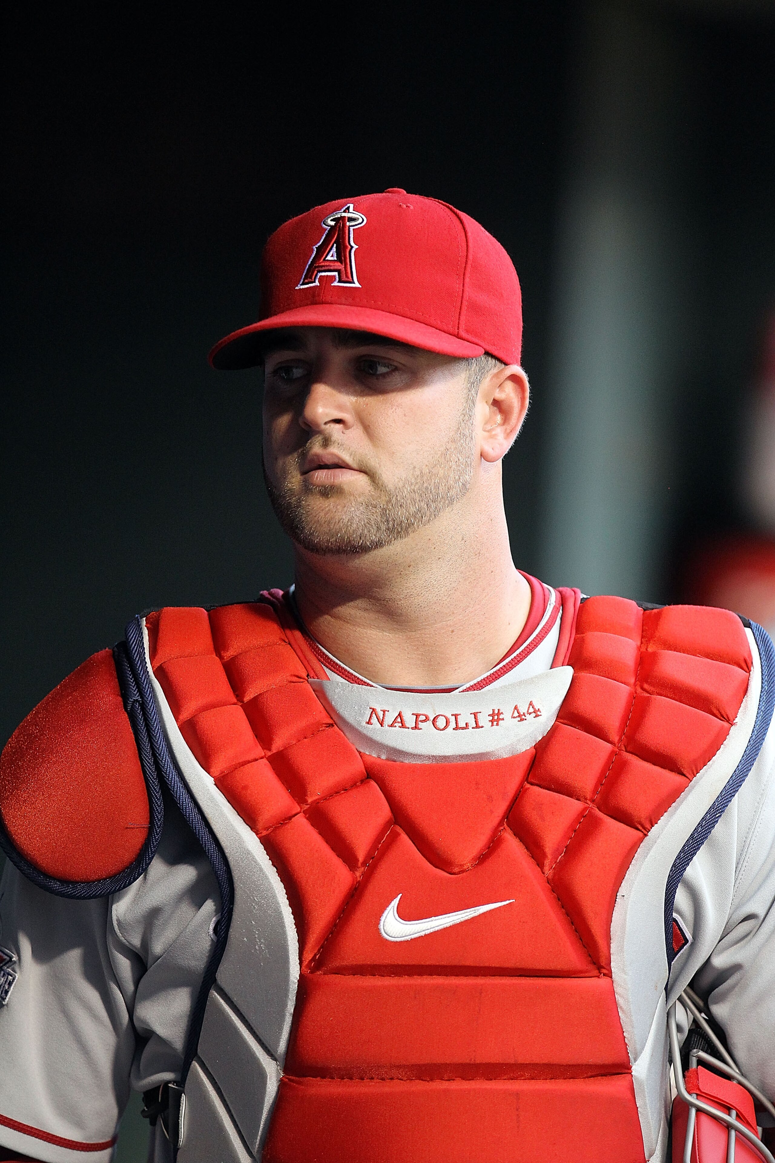 ARLINGTON, TX - JULY 23:  Mike Napoli #44 of the Los Angeles Angels of Anaheim on July 23, 2010 at Rangers Ballpark in Arlington, Texas.  (Photo by Ronald Martinez/Getty Images)