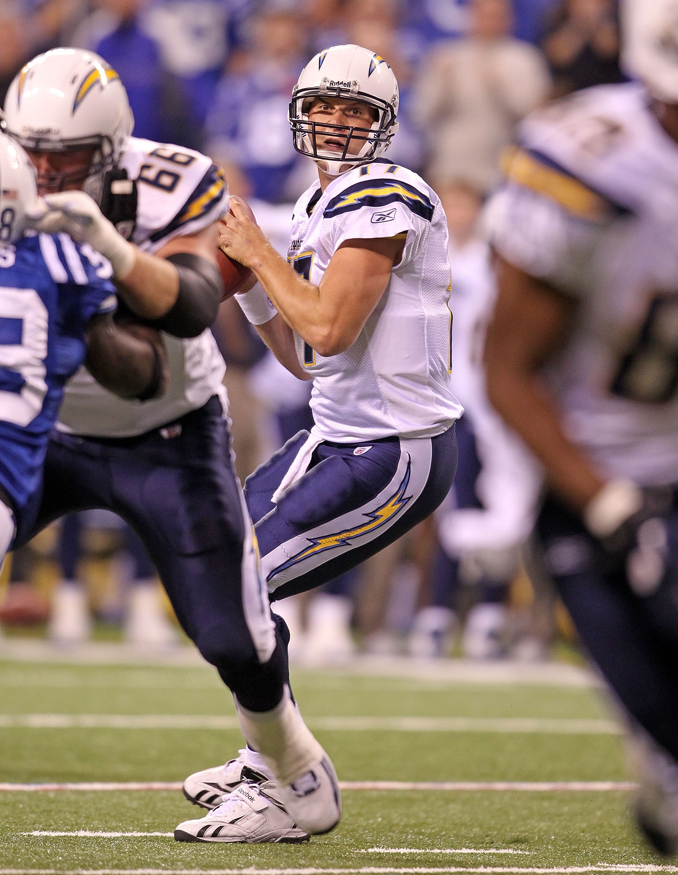 INDIANAPOLIS - NOVEMBER 28:  Philip Rivers #17 of the San Diego Chargers throws a pass during the NFL game against the Indianapolis Colts at Lucas Oil Stadium on November 28, 2010 in Indianapolis, Indiana.  (Photo by Andy Lyons/Getty Images)