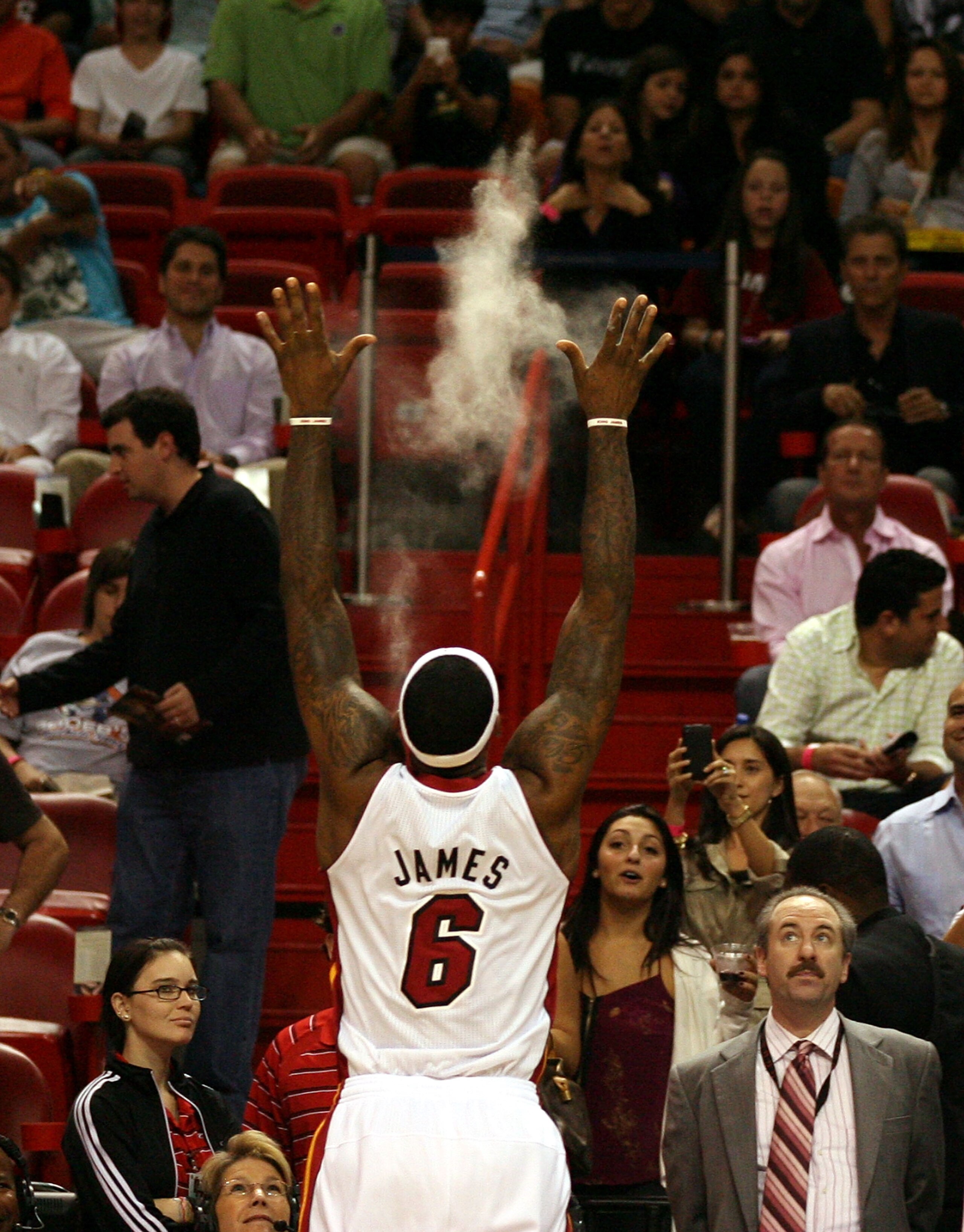 MIAMI - NOVEMBER 26:  Forward LeBron James #6 of the Miami Heat is introduced against the Philadelphia 76ers at American Airlines Arena on November 26, 2010 in Miami, Florida.  (Photo by Marc Serota/Getty Images)