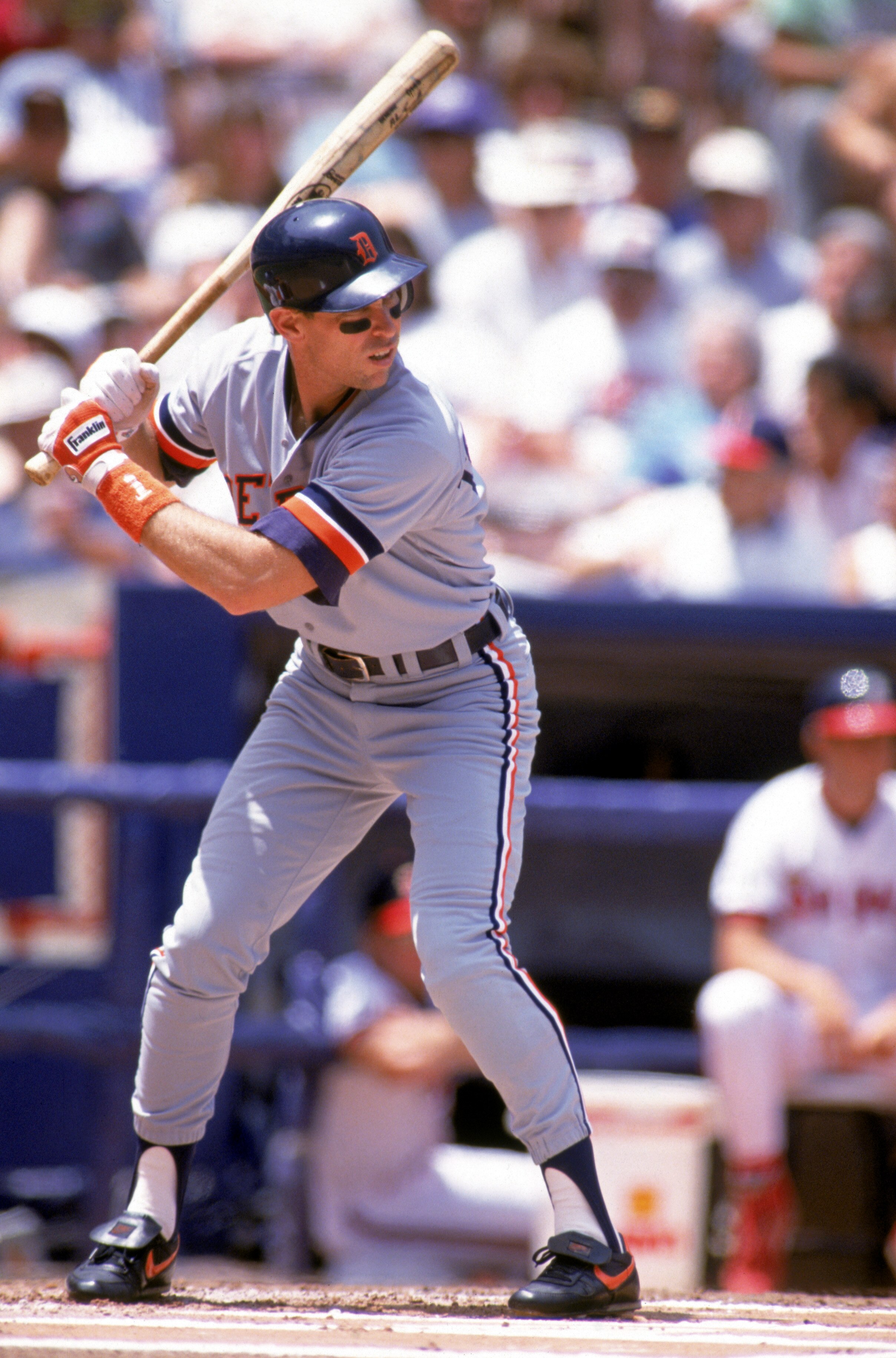 ANAHEIM, CA - MAY 13:  Alan Trammell #3 of the Detroit Tigers bats during the game against the California Angels at Anaheim Stadium on May 13, 1992 in Anaheim, California. (Photo by Stephen Dunn/Getty Images)