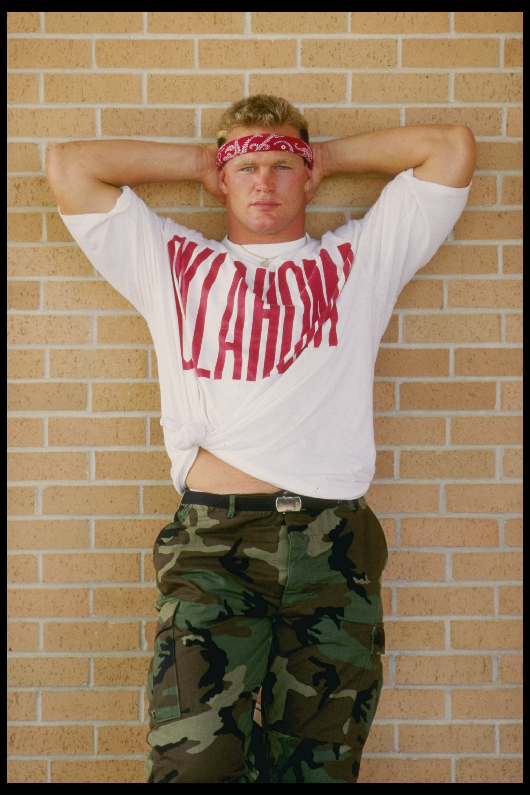 1986:  Linebacker Brian Bosworth of the University of Oklahoma during a photo shoot at the University campas in Norman, Oklahoma. Mandatory Credit: Chris Cole  /Allsport