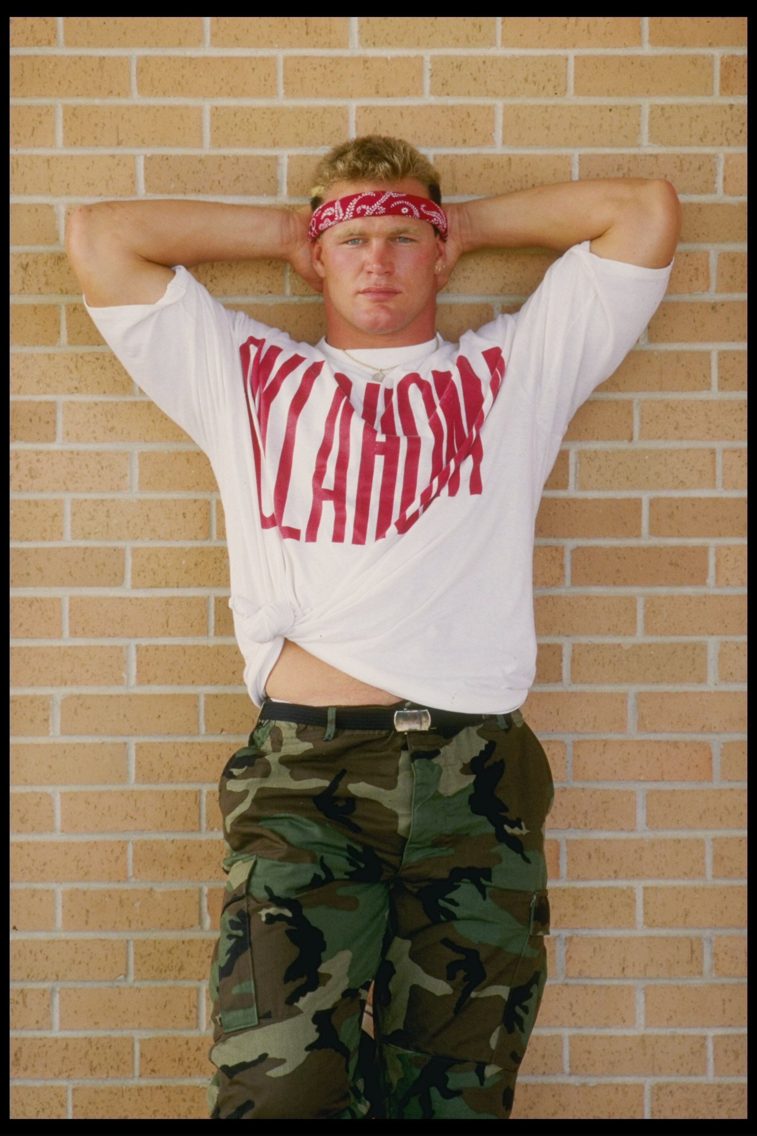 1986:  Linebacker Brian Bosworth of the University of Oklahoma during a photo shoot at the University campas in Norman, Oklahoma. Mandatory Credit: Chris Cole  /Allsport