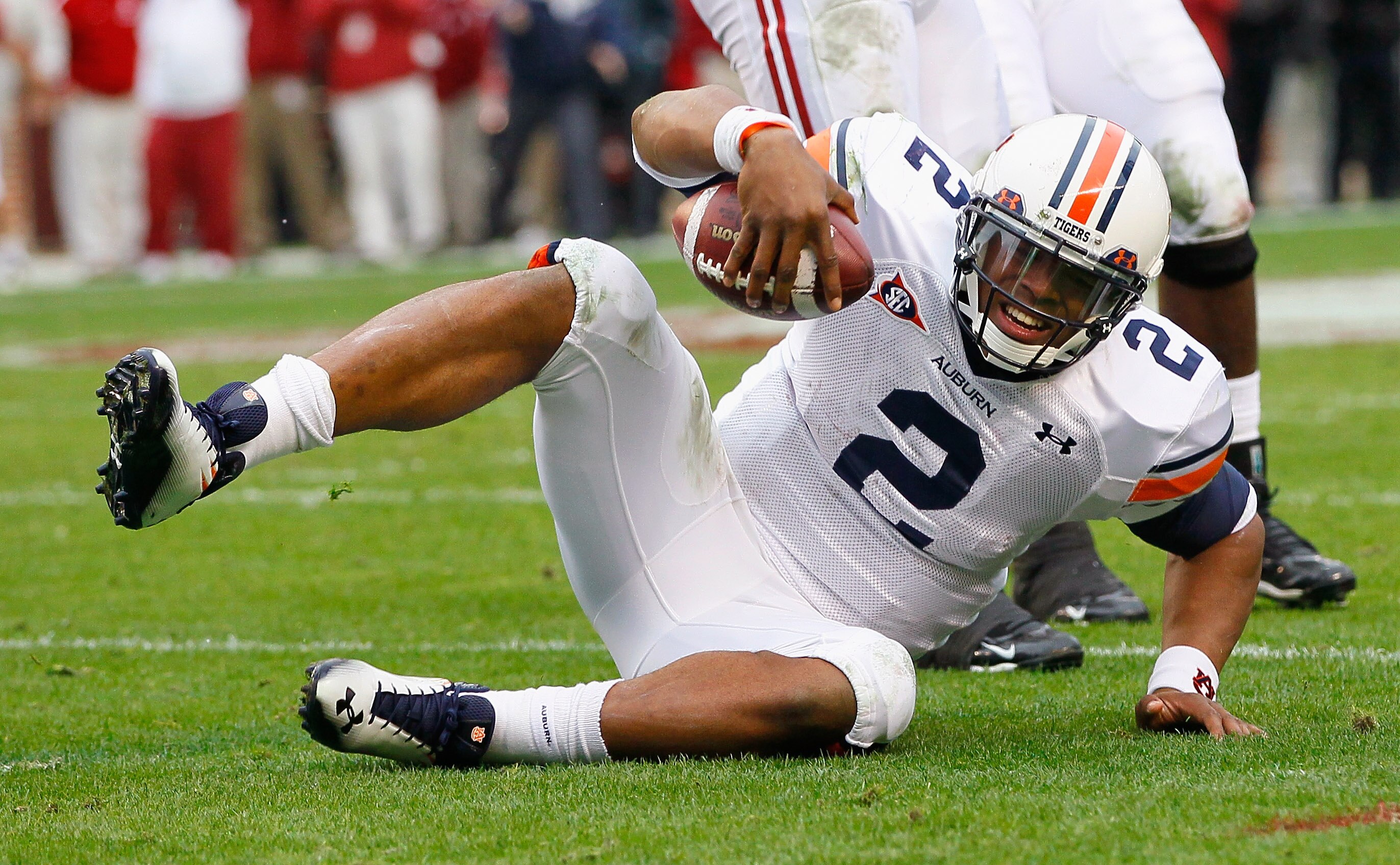 TUSCALOOSA, AL - NOVEMBER 26:  Quarterback Cam Newton #2 of the Auburn Tigers reacts after failing to convert a third down against the Alabama Crimson Tide at Bryant-Denny Stadium on November 26, 2010 in Tuscaloosa, Alabama.  (Photo by Kevin C. Cox/Getty