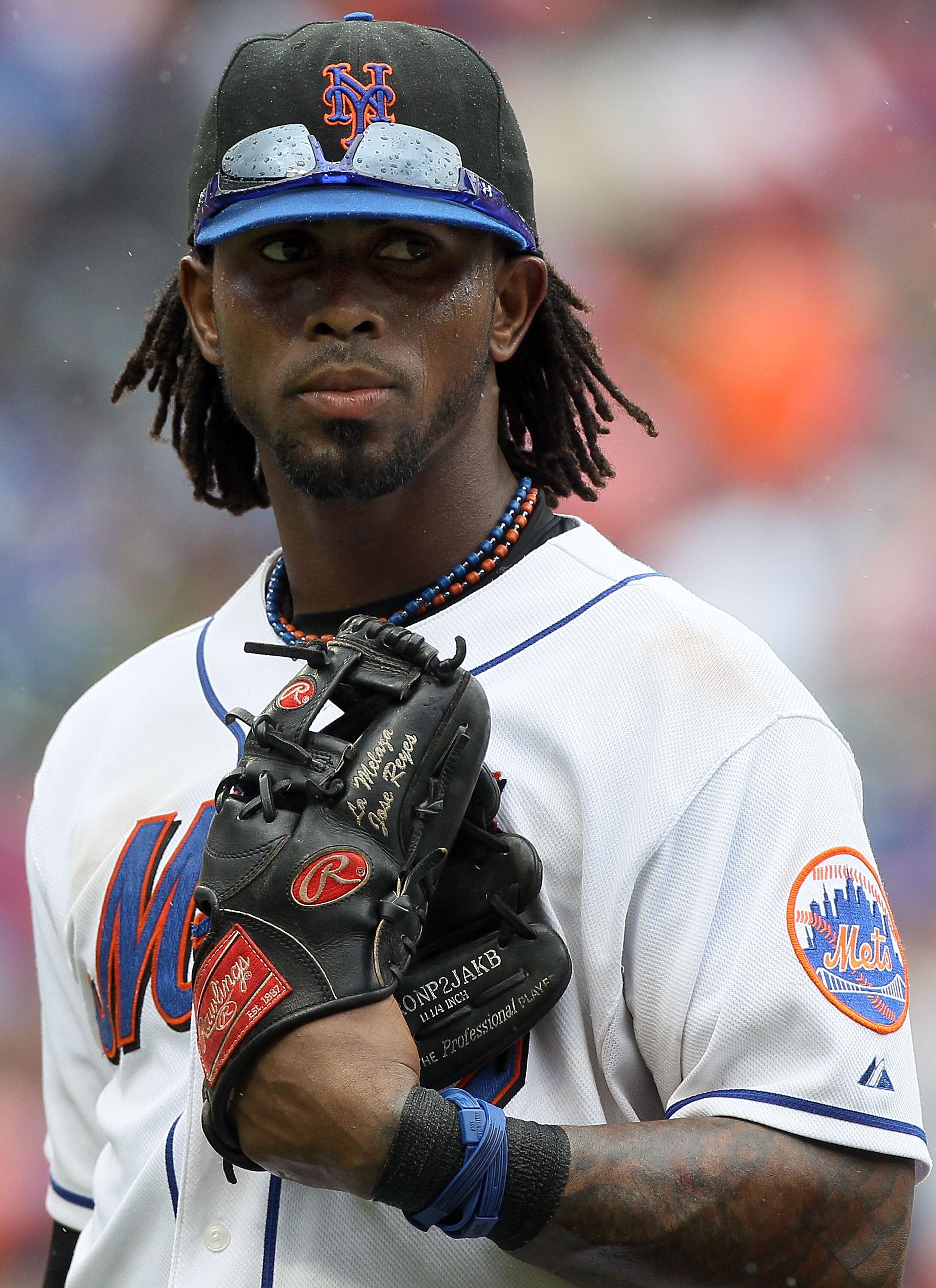 NEW YORK - JULY 29:  Jose Reyes #7 of the New York Mets looks on against the St. Louis Cardinals on July 29, 2010 at Citi Field in the Flushing neighborhood of the Queens borough of New York City. The Mets defeated the Cardinals 4-0.  (Photo by Jim McIsaa