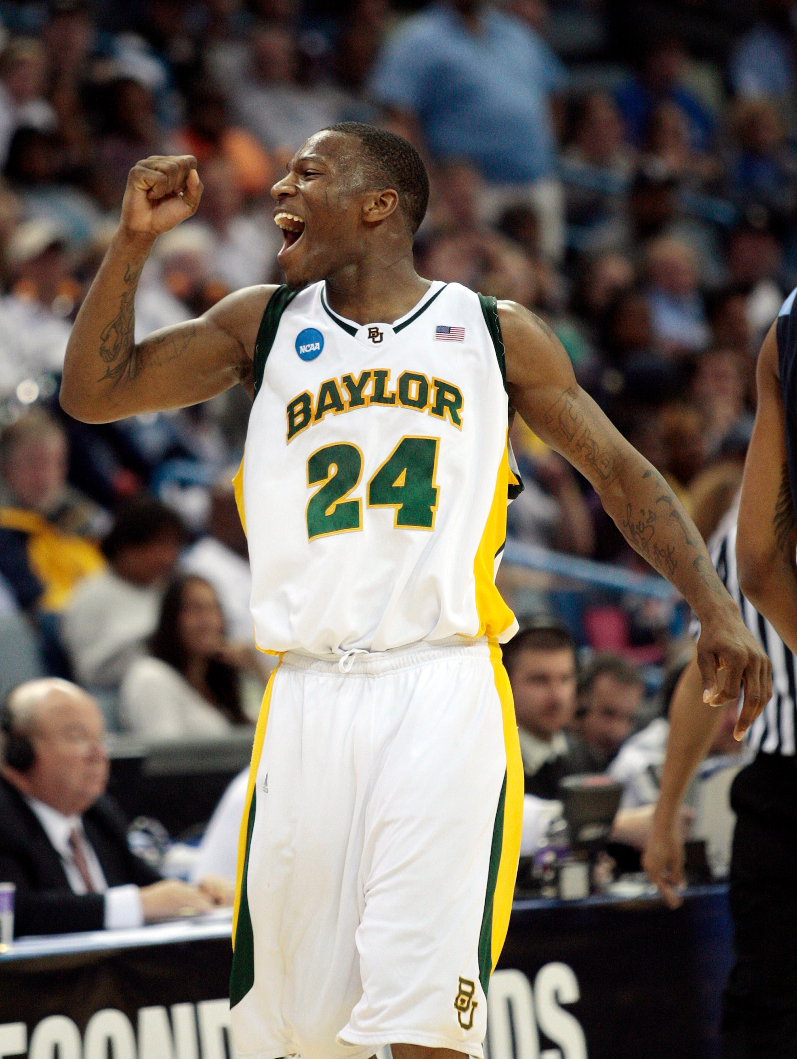 NEW ORLEANS - MARCH 20:  LaceDarius Dunn #24 of the Baylor Bears reacts after scoring against the Old Dominion Monarchs during the second round of the 2010 NCAA men's basketball tournament at the New Orleans Arena on March 20, 2010 in New Orleans, Louisia