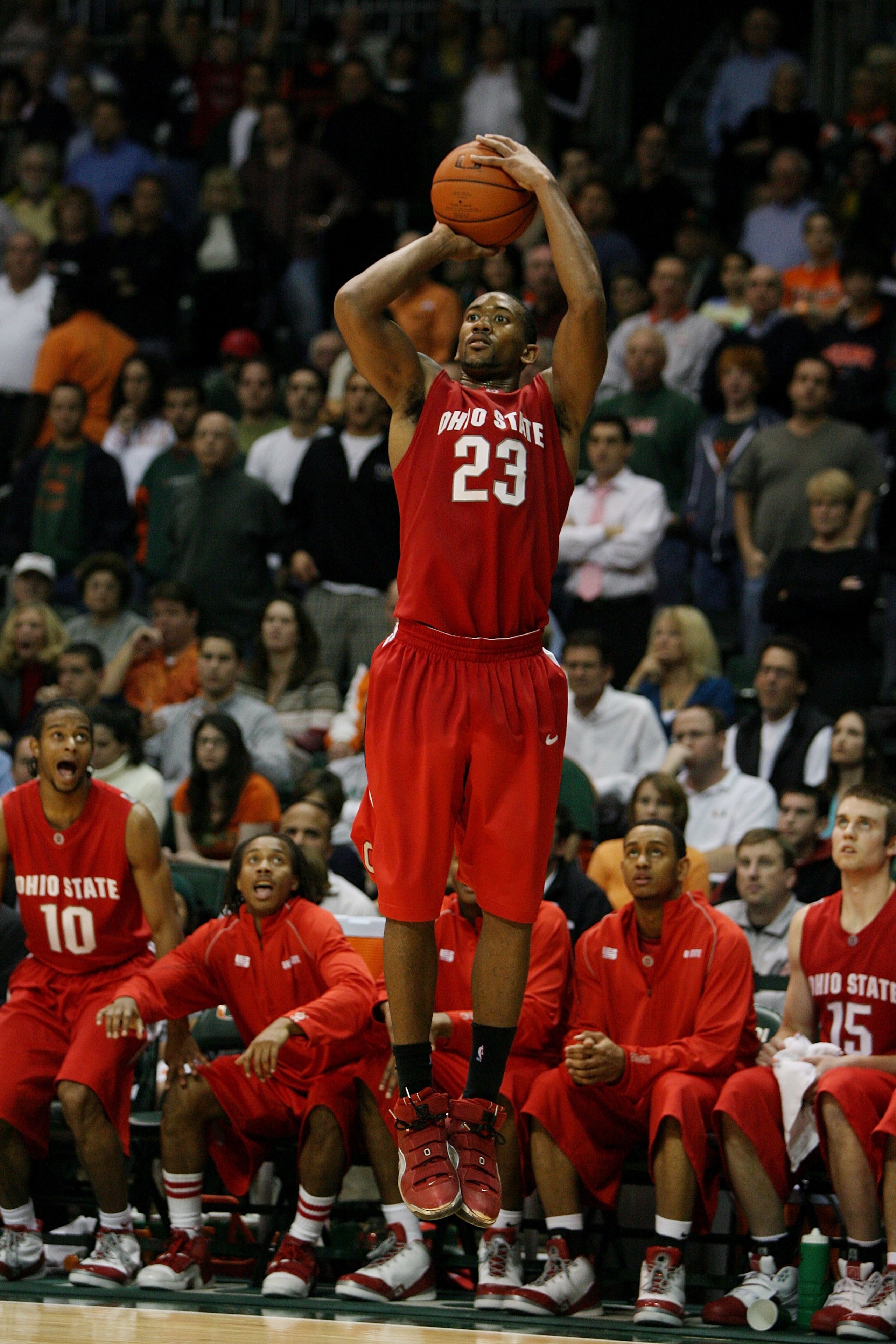 CORAL GABLES, FL - DECEMBER 02:  David Lighty #23 of the Ohio State Buckeyes shoots against the Miami Hurricanes at BankUnited Center on December 2, 2008 in Coral Gables, Florida. Ohio State defeated Miami 73-68.  (Photo by Doug Benc/Getty Images)