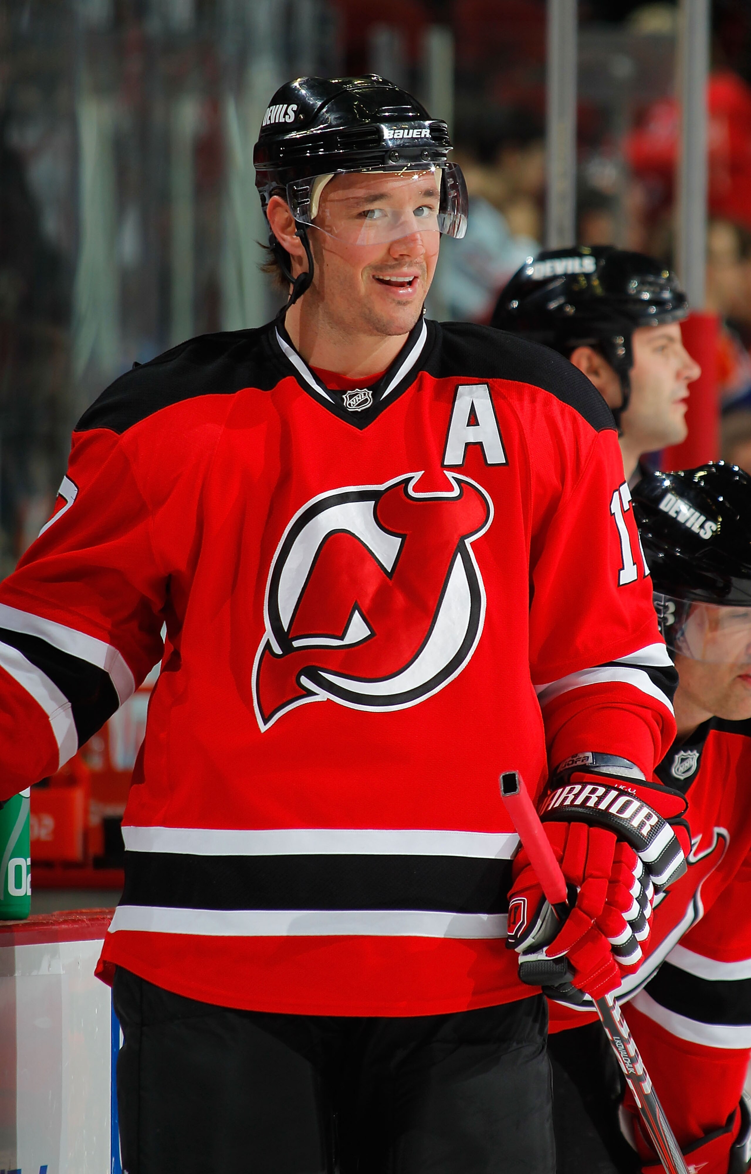 NEWARK, NJ - NOVEMBER 12:  Ilya Kovalchuk #17 of the New Jersey Devils takes a break during warmups before a hockey game against the Edmonton Oilers at the Prudential Center on November 12, 2010 in Newark, New Jersey.  (Photo by Paul Bereswill/Getty Image
