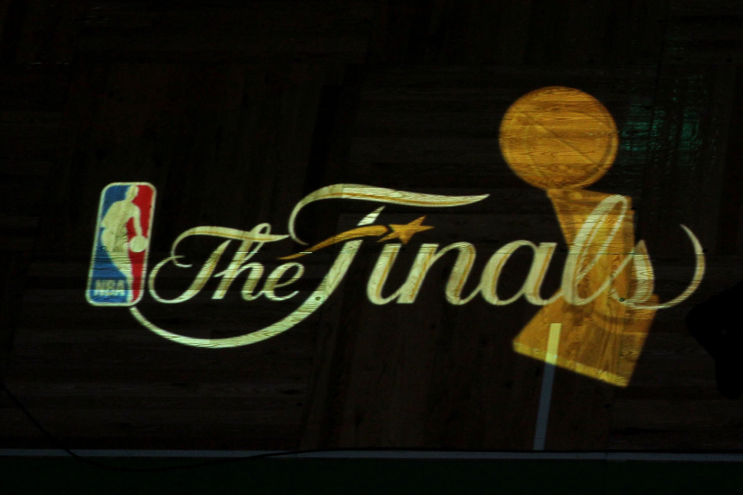 BOSTON - JUNE 10:  A detail of the finals logo being projected on the court floor as the Los Angeles Lakers get set to play against the Boston Celtics during Game Four of the 2010 NBA Finals on June 10, 2010 at TD Garden in Boston, Massachusetts. NOTE TO