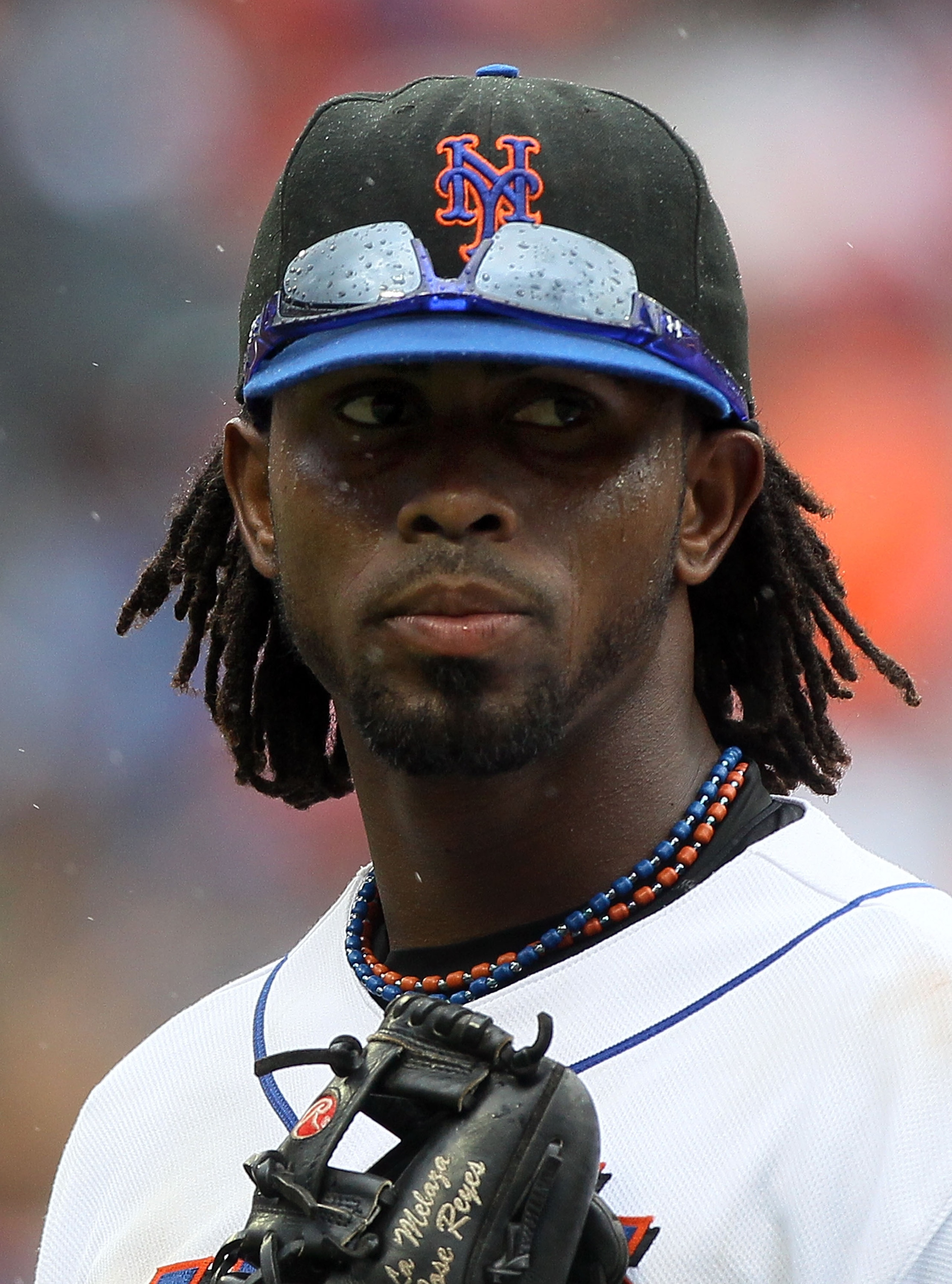 NEW YORK - JULY 29:  Jose Reyes #7 of the New York Mets looks on against the St. Louis Cardinals on July 29, 2010 at Citi Field in the Flushing neighborhood of the Queens borough of New York City. The Mets defeated the Cardinals 4-0.  (Photo by Jim McIsaa