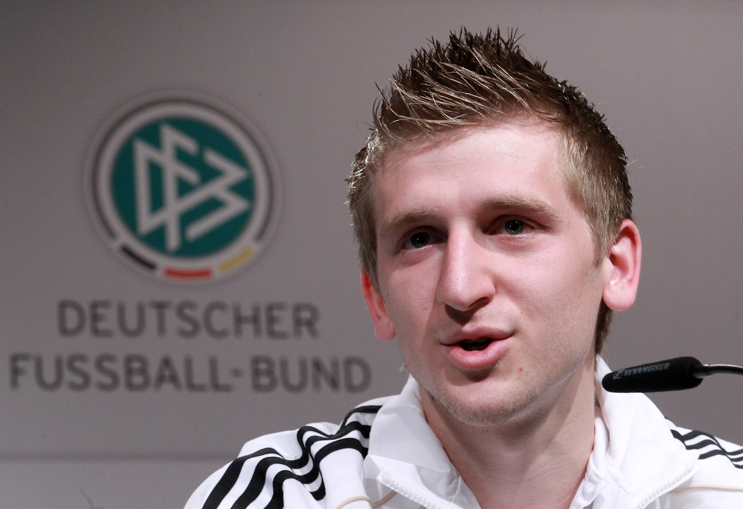 JOHANNESBURG, SOUTH AFRICA - JUNE 10:  Marko Marin of Germany speaks to the media during a press conference in the media center at Velmore Grande Hotel on June 10, 2010 in Johannesburg, South Africa.  (Photo by Joern Pollex/Getty Images)