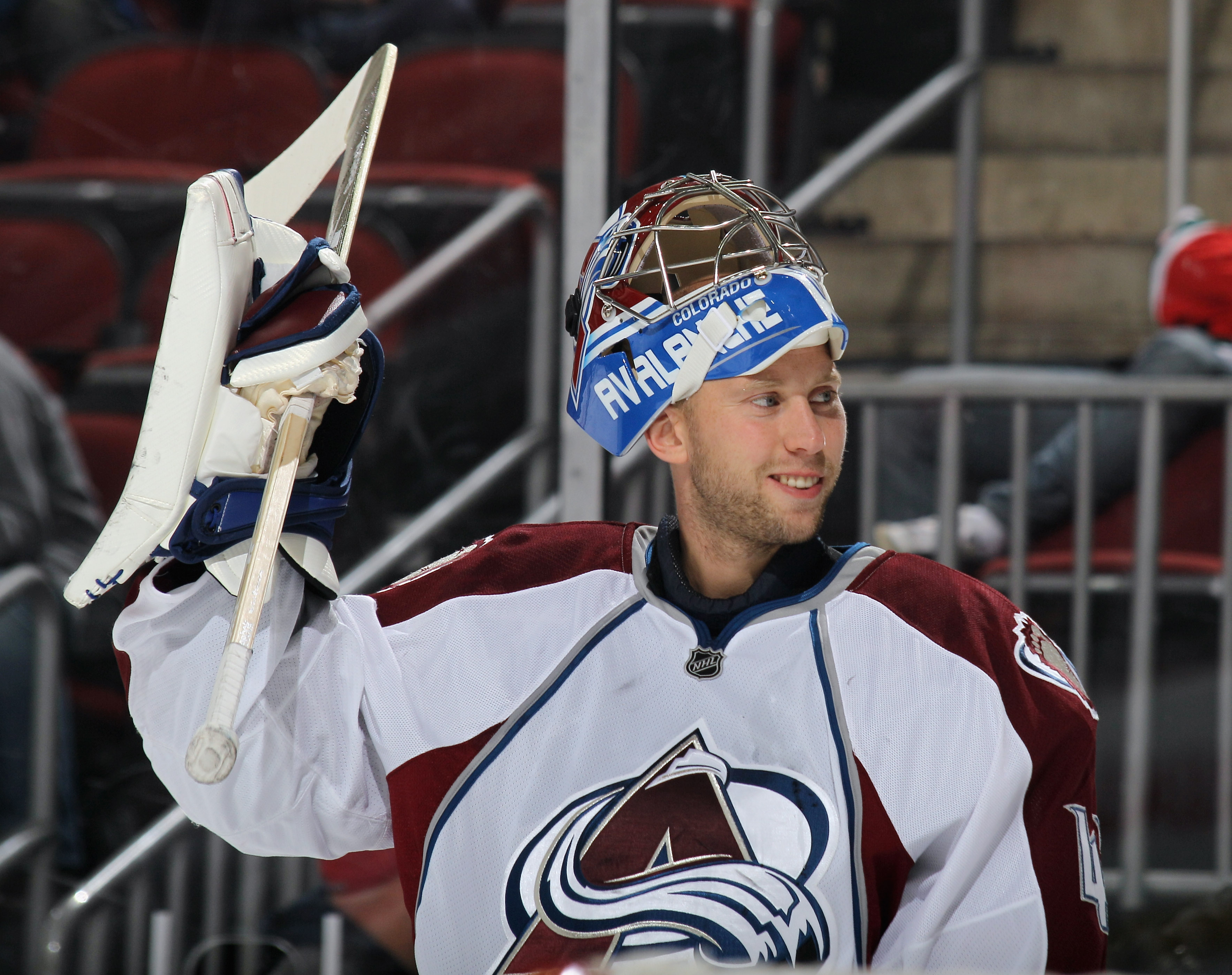 NEWARK, NJ - OCTOBER 15:  Craig Anderson #41 of the Colorado Avalanche tends net against the New Jersey Devils at the Prudential Center on October 15, 2010 in Newark, New Jersey.  (Photo by Bruce Bennett/Getty Images)