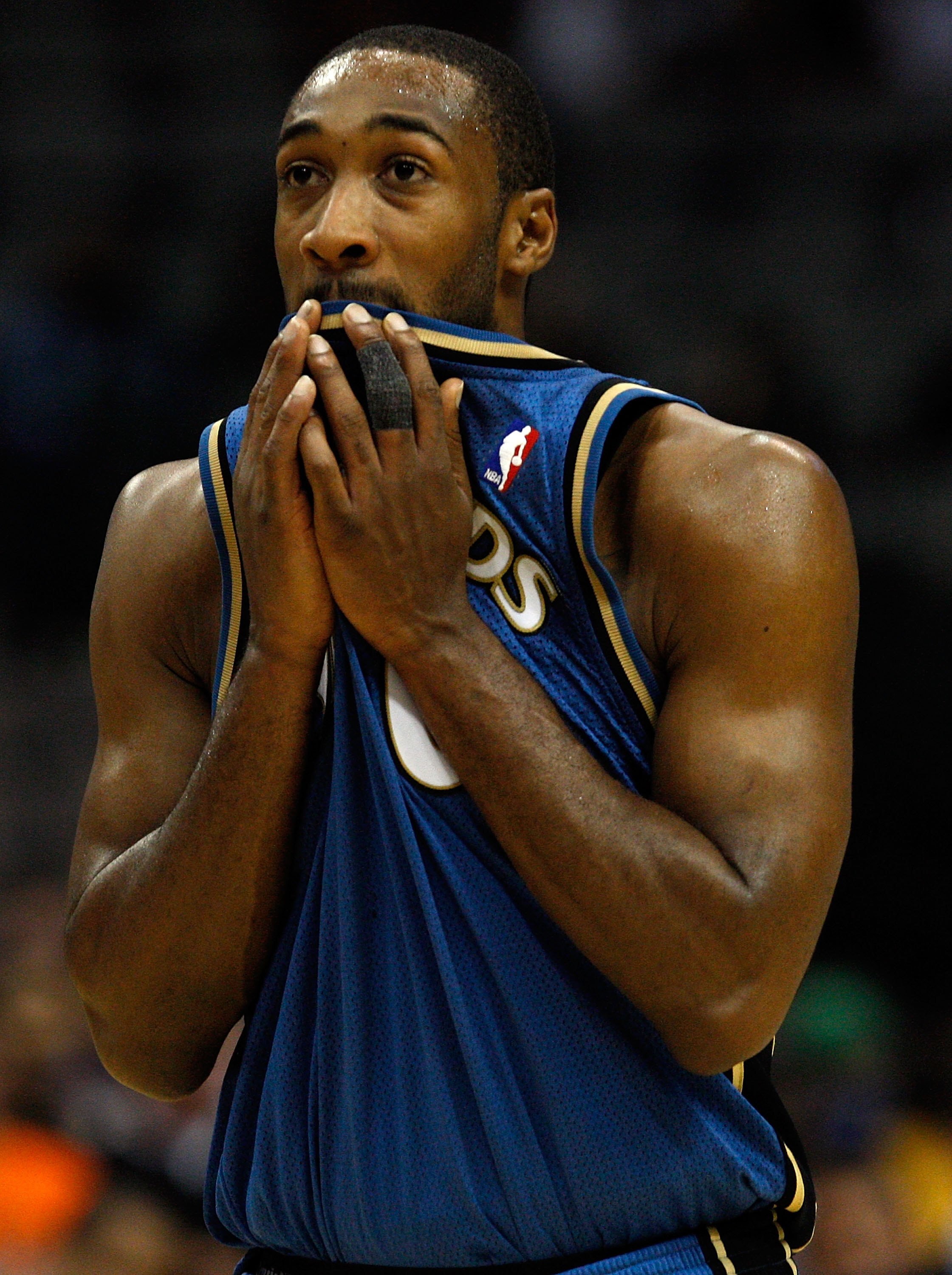 DALLAS - OCTOBER 27:  Gilbert Arenas #0 of the Washington Wizards on October 27, 2009 at American Airlines Center in Dallas, Texas.  NOTE TO USER: User expressly acknowledges and agrees that, by downloading and/or using this Photograph, user is consenting
