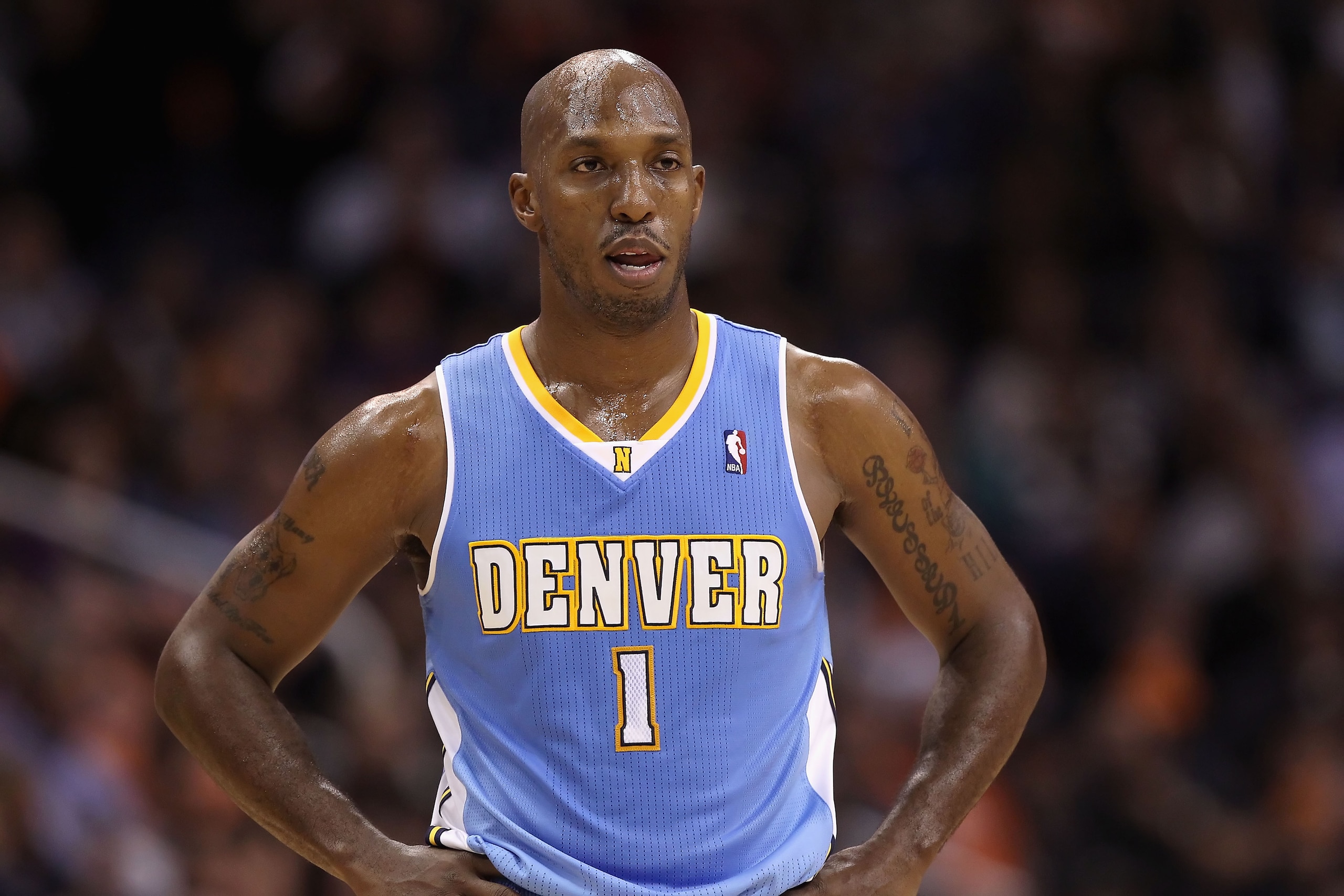 PHOENIX - NOVEMBER 15: Chauncey Billups #1 of the Denver Nuggets during the NBA game against the Phoenix Suns at US Airways Center on November 15, 2010 in Phoenix, Arizona. The Suns defeated the Nuggets 100-94. NOTE TO USER: User expressly acknowledges PHOENIX - NOVEMBER 15: Chauncey Billups #1 of the Denver Nuggets during the NBA game against the Phoenix Suns at US Airways Center on November 15, 2010 in Phoenix, Arizona. The Suns defeated the Nuggets 100-94. NOTE TO USER: User expressly acknowledges