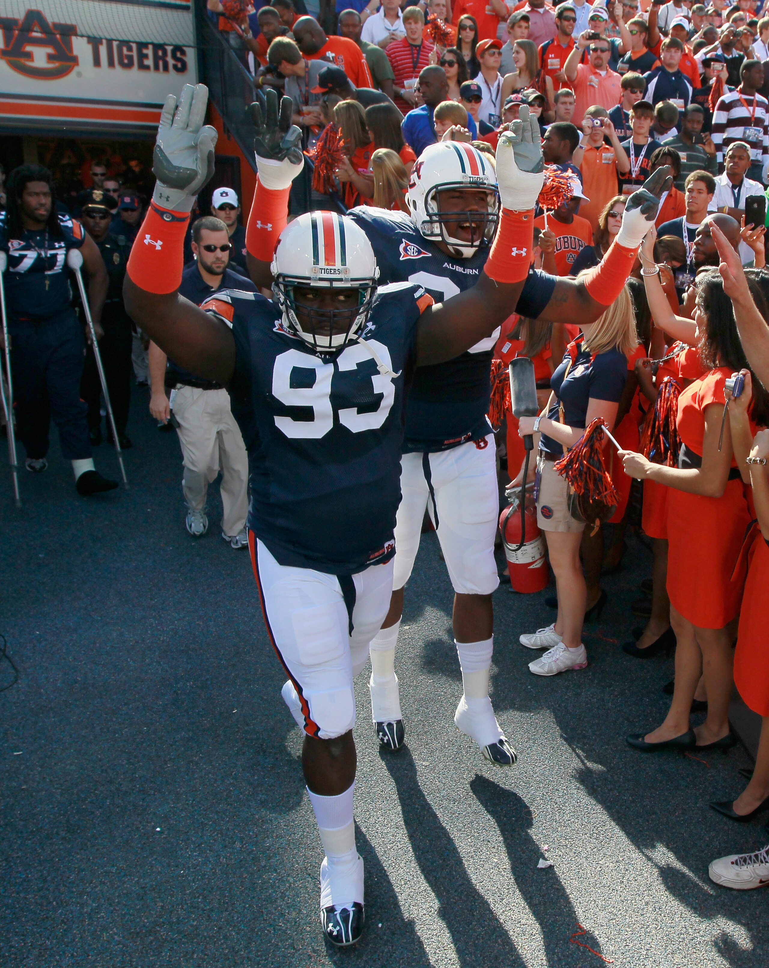 AUBURN, AL - OCTOBER 23:  Mike Blanc #93 and Nick Fairley #90 of the Auburn Tigers against the LSU Tigers at Jordan-Hare Stadium on October 23, 2010 in Auburn, Alabama.  (Photo by Kevin C. Cox/Getty Images)