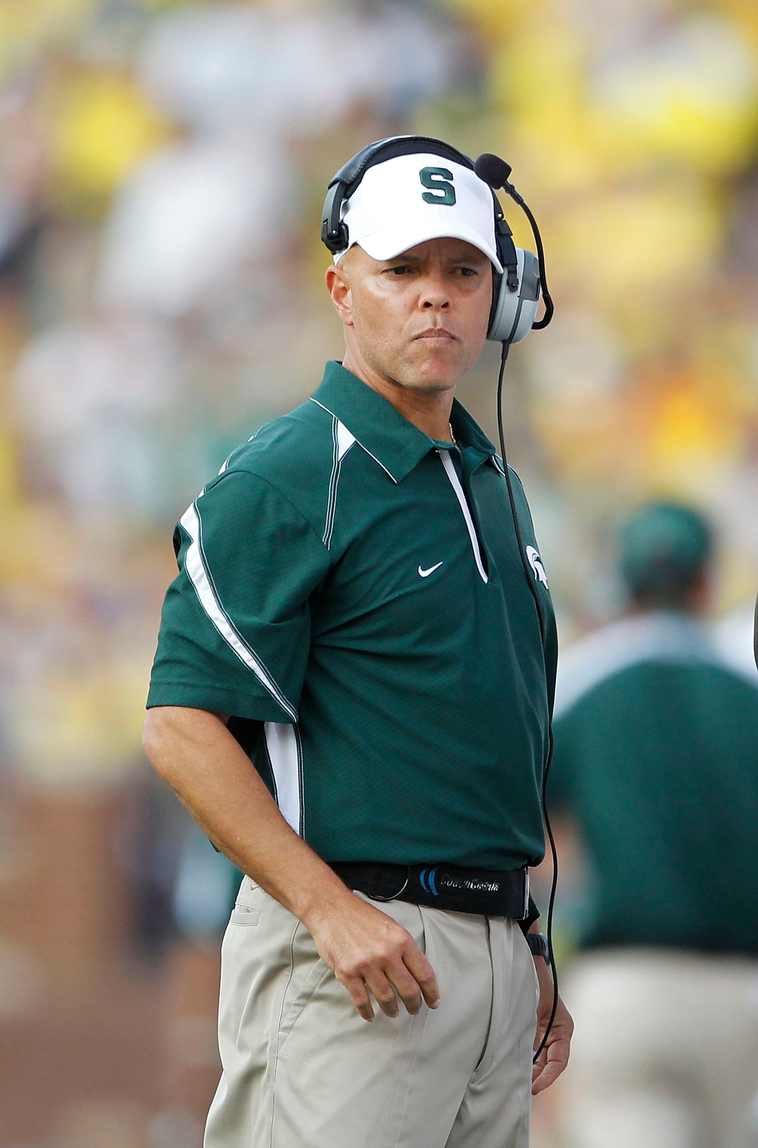 ANN ARBOR, MI - OCTOBER 09: Michigan State Spartans offensive coordinator Don Treadwell watches the action during the  game against the Michigan Wolverines on October 9, 2010 at Michigan Stadium in Ann Arbor, Michigan. The Michigan Spartans defeated the M