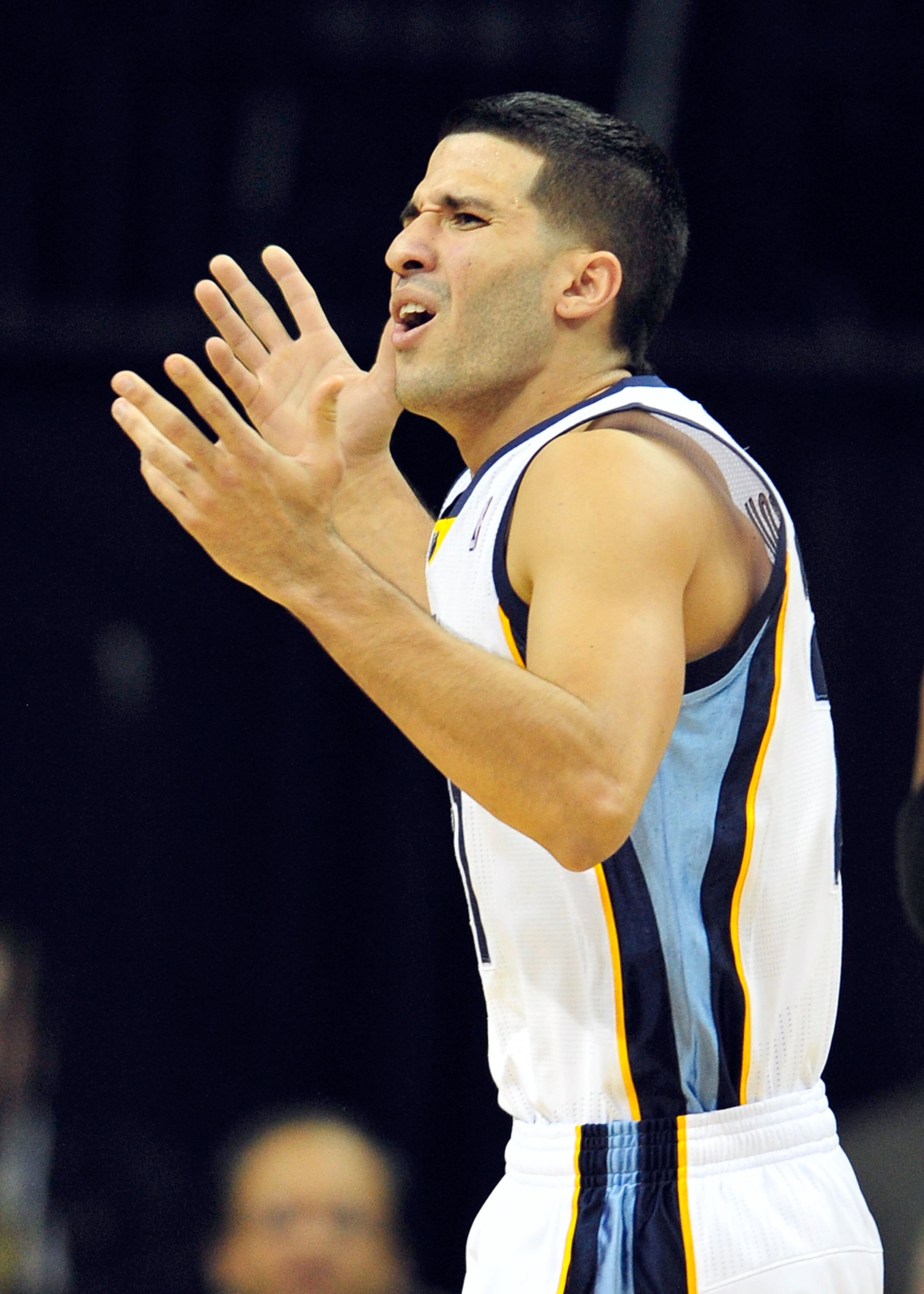 MEMPHIS, TN - NOVEMBER 20:  Greivis Vasquez #21 of the Memphis Grizzlies reacts after being called for a foul against the Miami Heat at FedExForum on November 20, 2010 in Memphis, Tennessee. The Grizzlies won 97-95.  NOTE TO USER: User expressly acknowled
