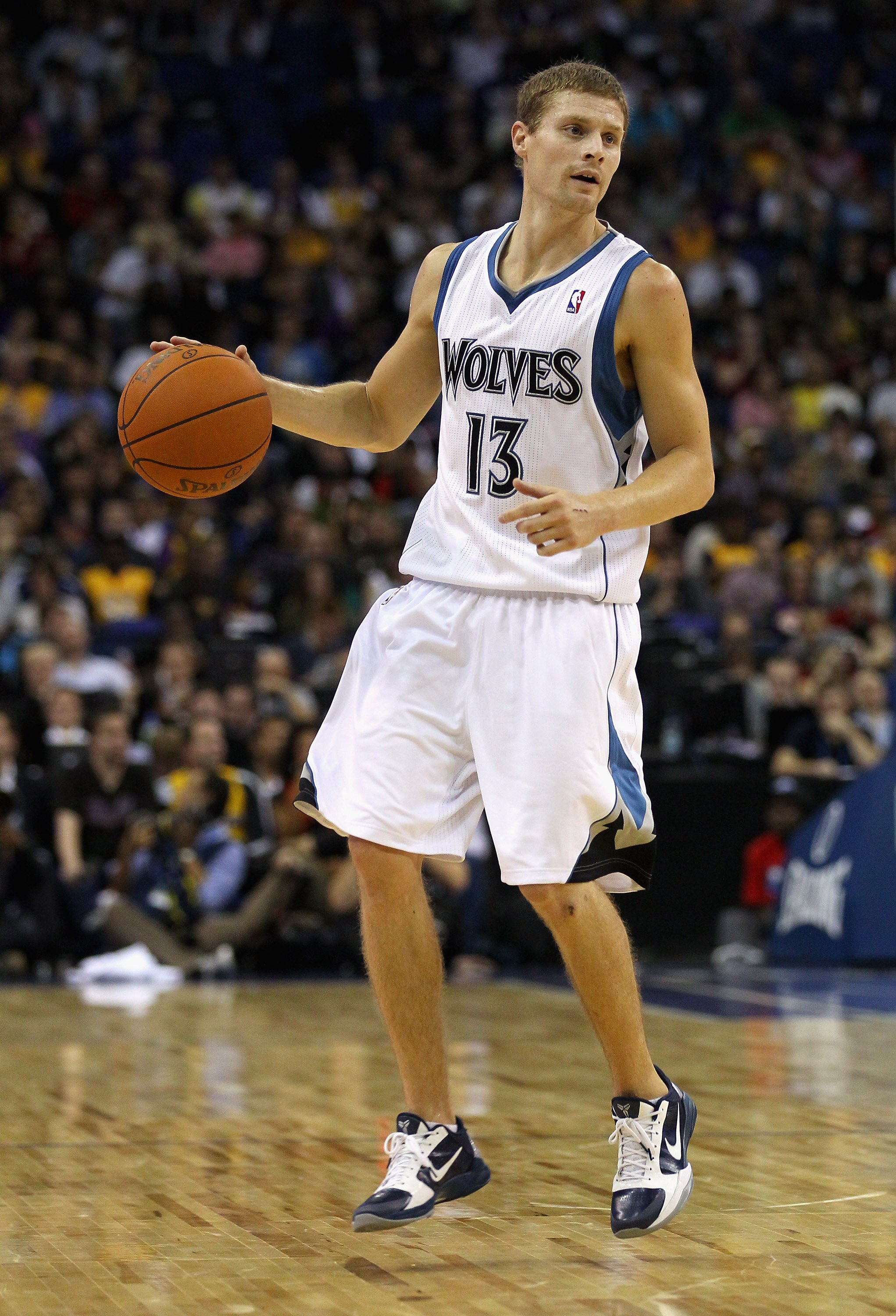 LONDON, ENGLAND - OCTOBER 04:  Luke Ridnour of the Minnesota Timberwolves in action during the NBA Europe Live match between the Los Angeles Lakers and the Minnesota Timberwolves at the O2 arena on October 4, 2010 in London, England.  (Photo by Clive Rose