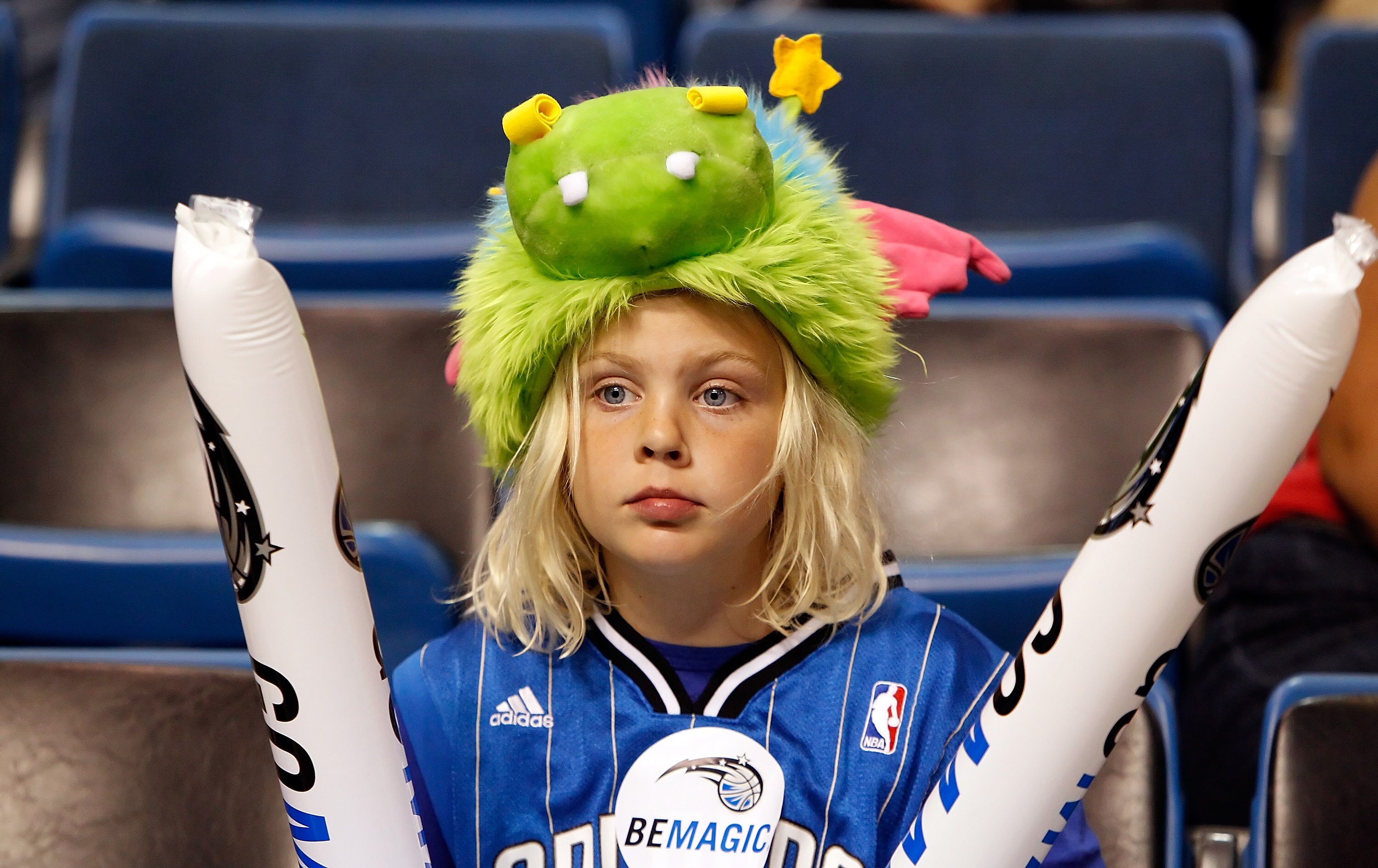TAMPA, FL - OCTOBER 22:  A fan of the Orlando Magic reacts to the game being cancelled due to a slippery court against the Miami Heat at the St. Pete Times Forum on October 22, 2010 in Tampa, Florida.  NOTE TO USER: User expressly acknowledges and agrees