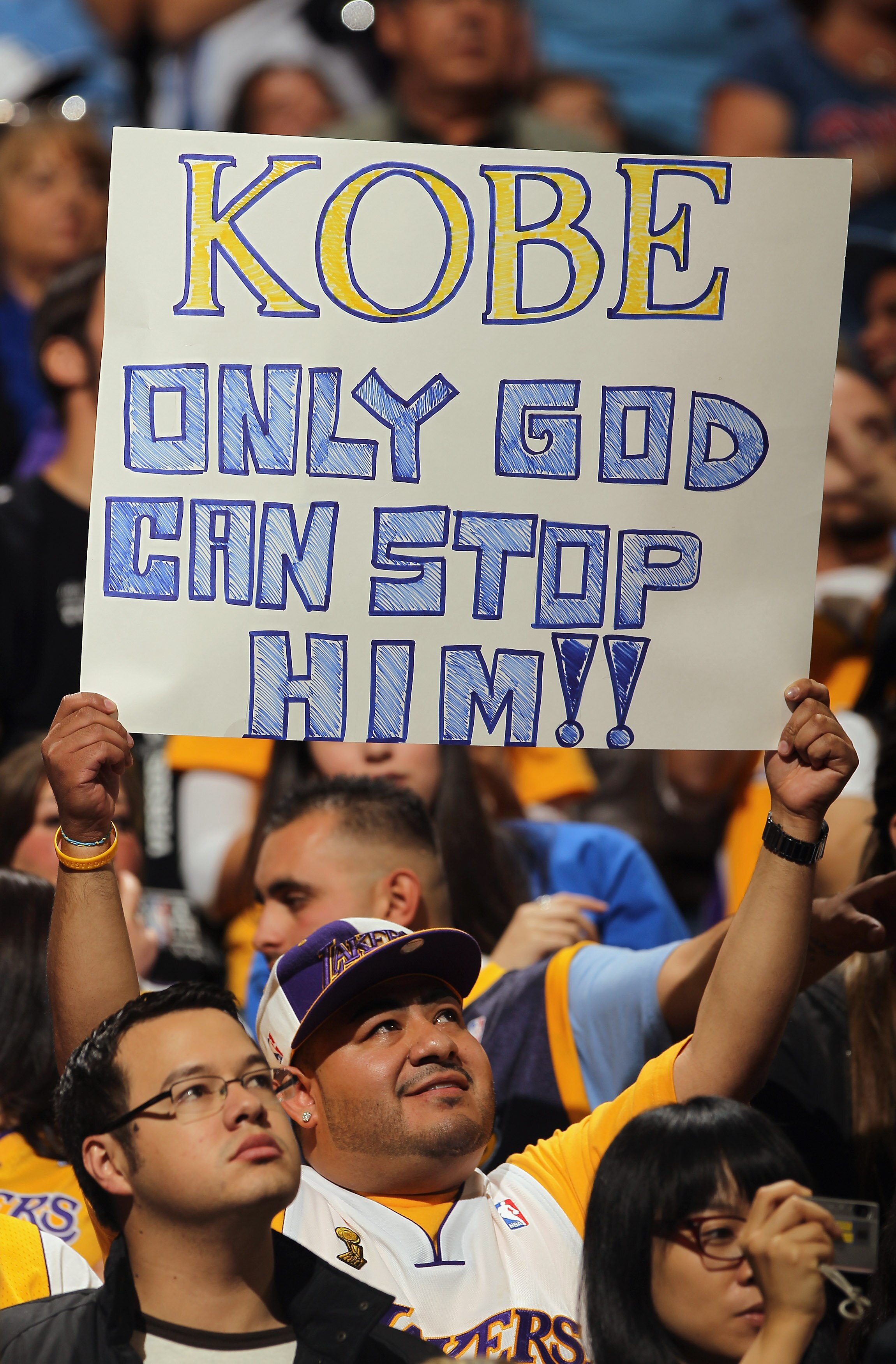 DENVER - NOVEMBER 11:  A fan holds up a sign in support of Kobe Bryant #24 of the Los Angeles Lakers as they face the Denver Nuggets at the Pepsi Center on November 11, 2010 in Denver, Colorado. The Nuggets defeated the Lakers 118-112.  NOTE TO USER: User